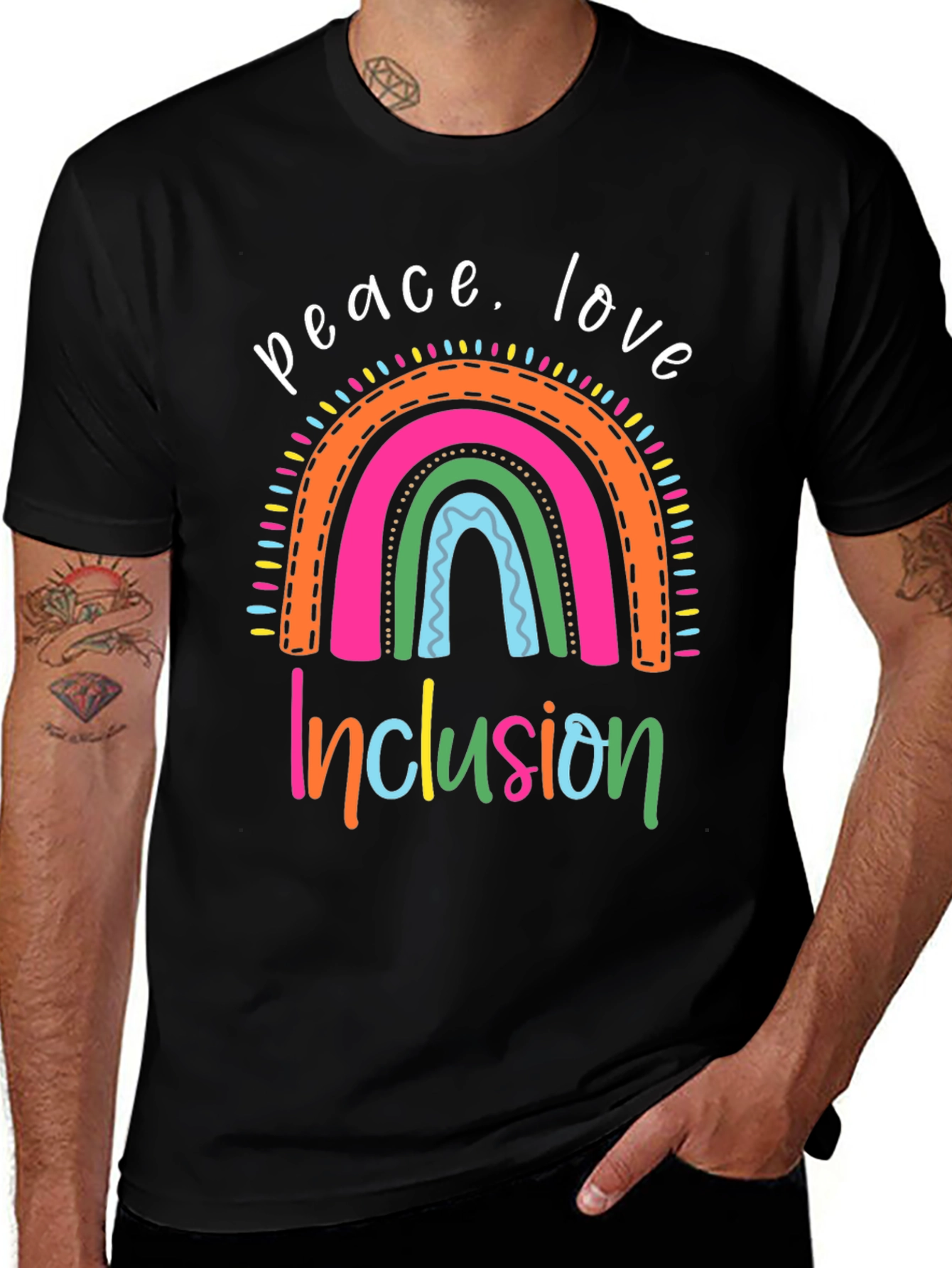 Peace Love Inclusion Rainbow Graphic Tee