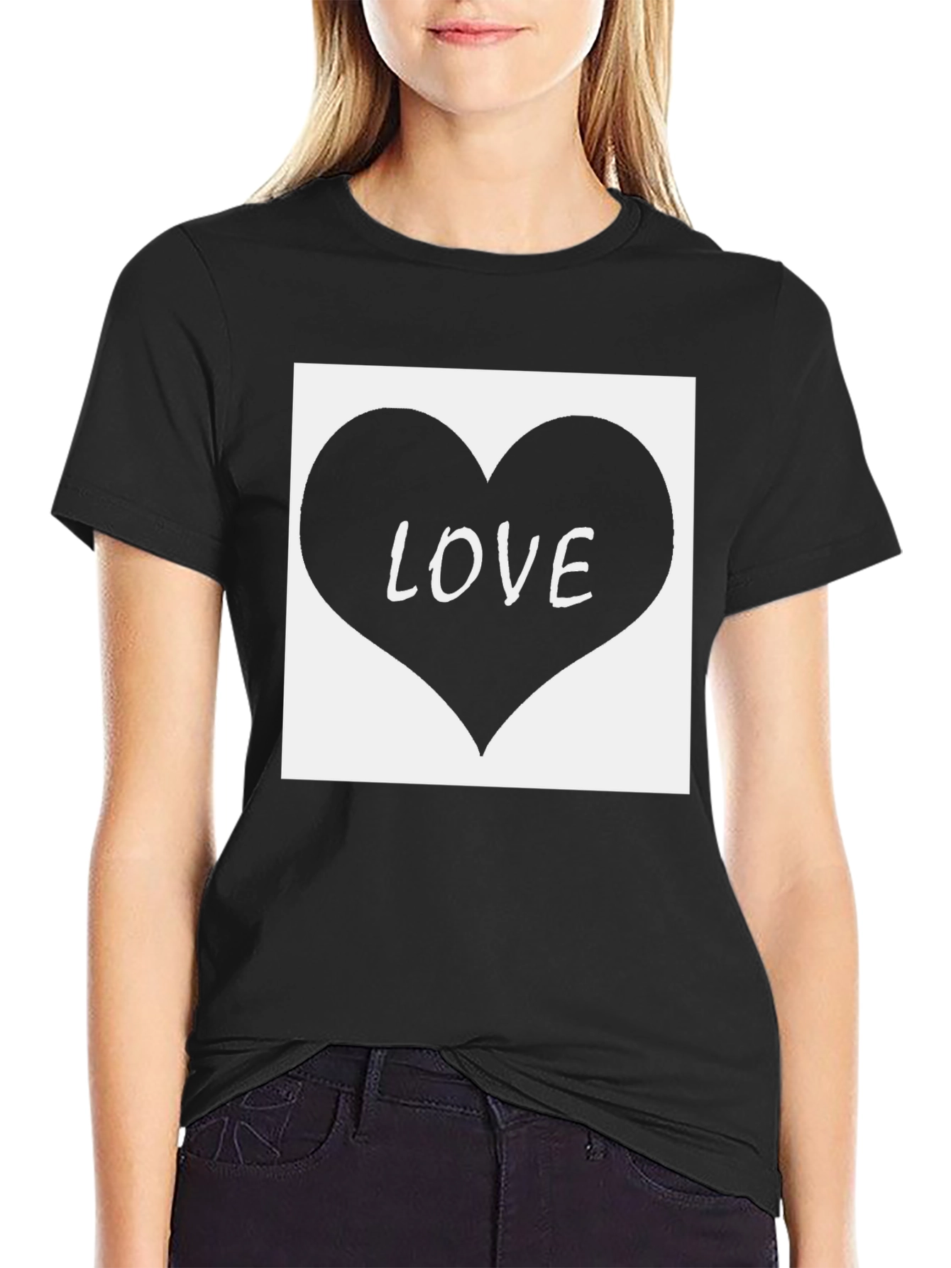 Love Heart Graphic Tee - Black Cotton Blend