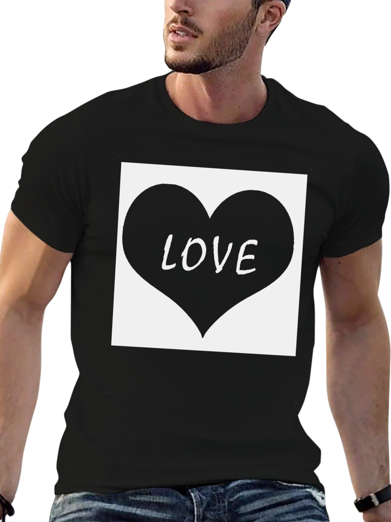 Love Heart Graphic Tee - Black Cotton Blend