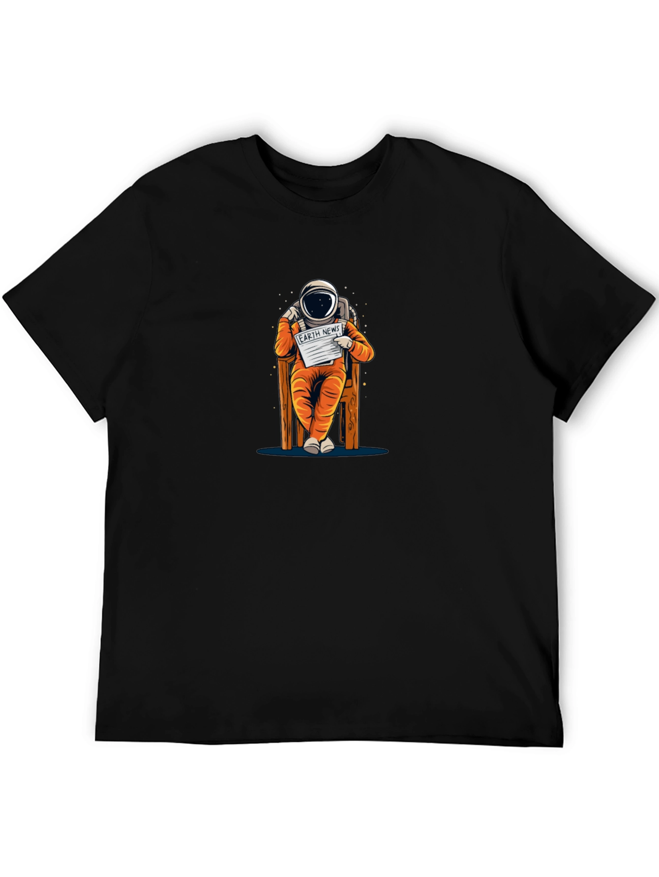 Astronaut Reading Newspaper Graphic T-Shirt - Black