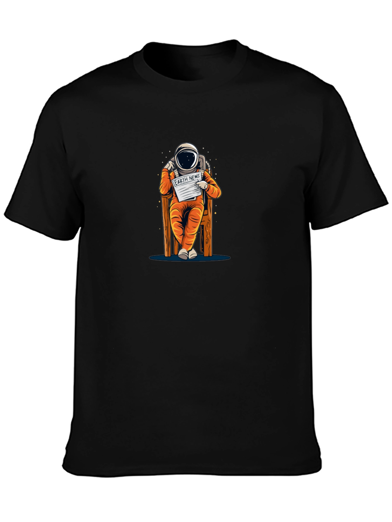Astronaut Reading Newspaper Graphic T-Shirt - Black