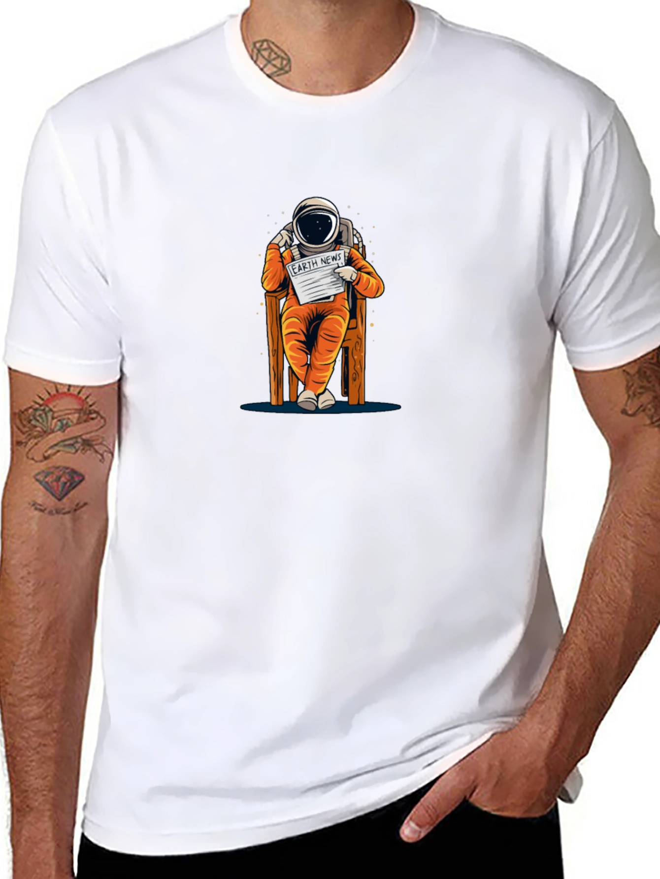Astronaut Reading Newspaper Graphic T-Shirt - Black