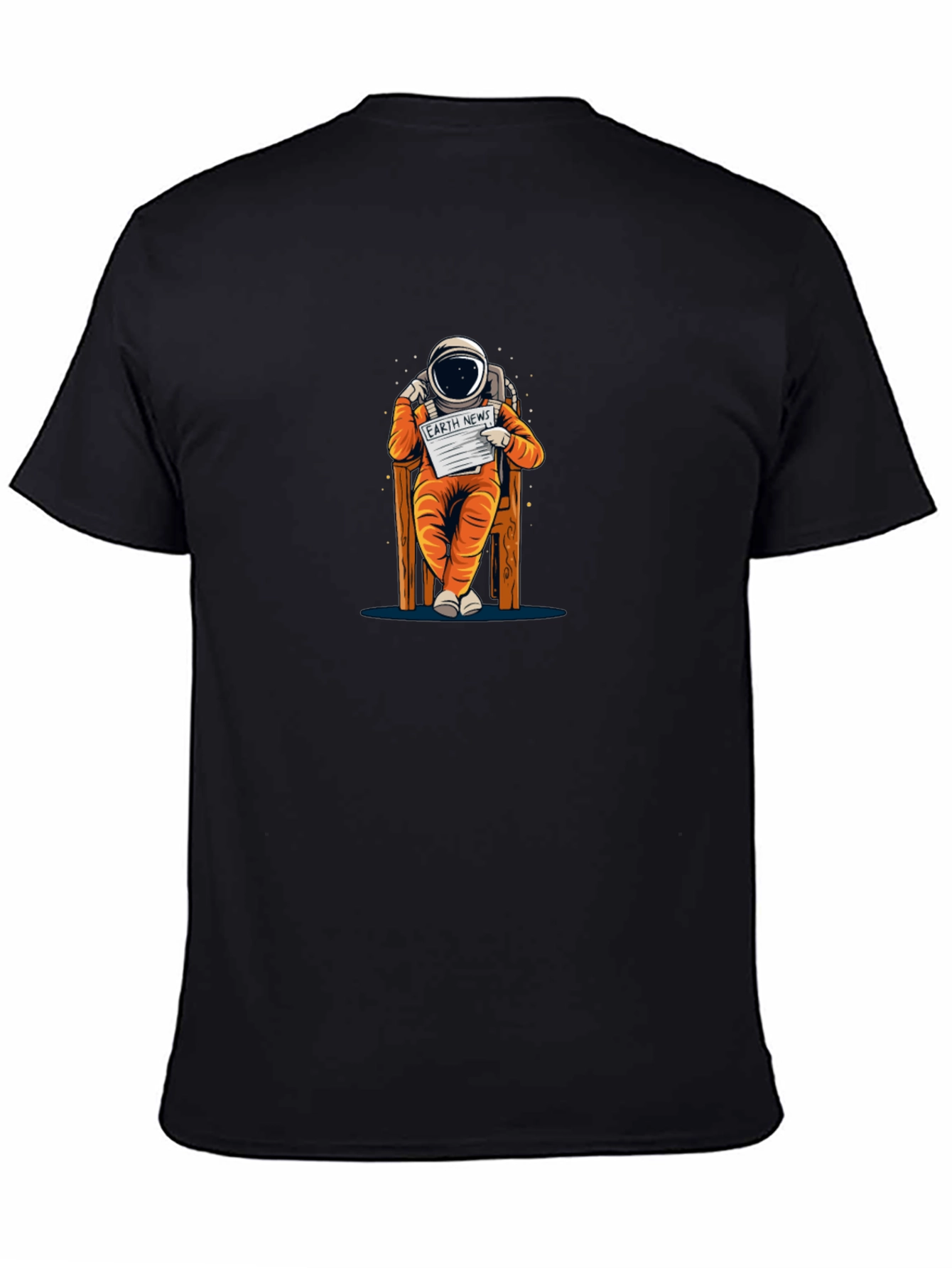 Astronaut Reading Newspaper Graphic T-Shirt - Black