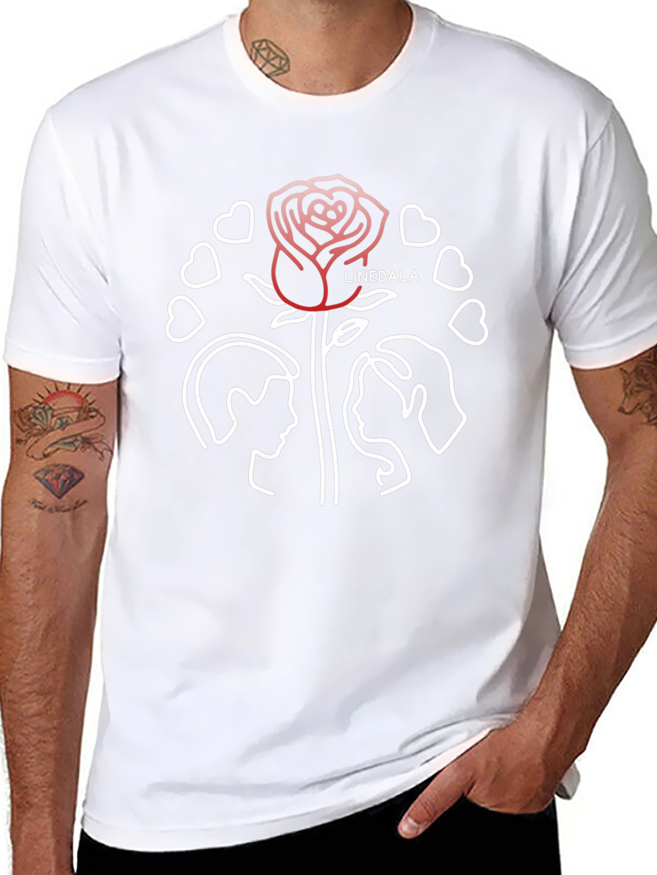 Romantic Rose Couple Graphic Black Tee