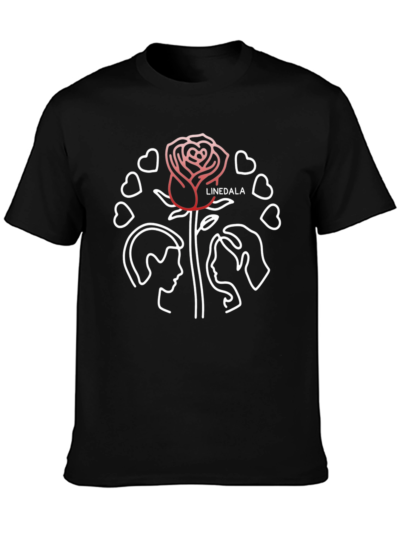 Romantic Rose Couple Graphic Black Tee