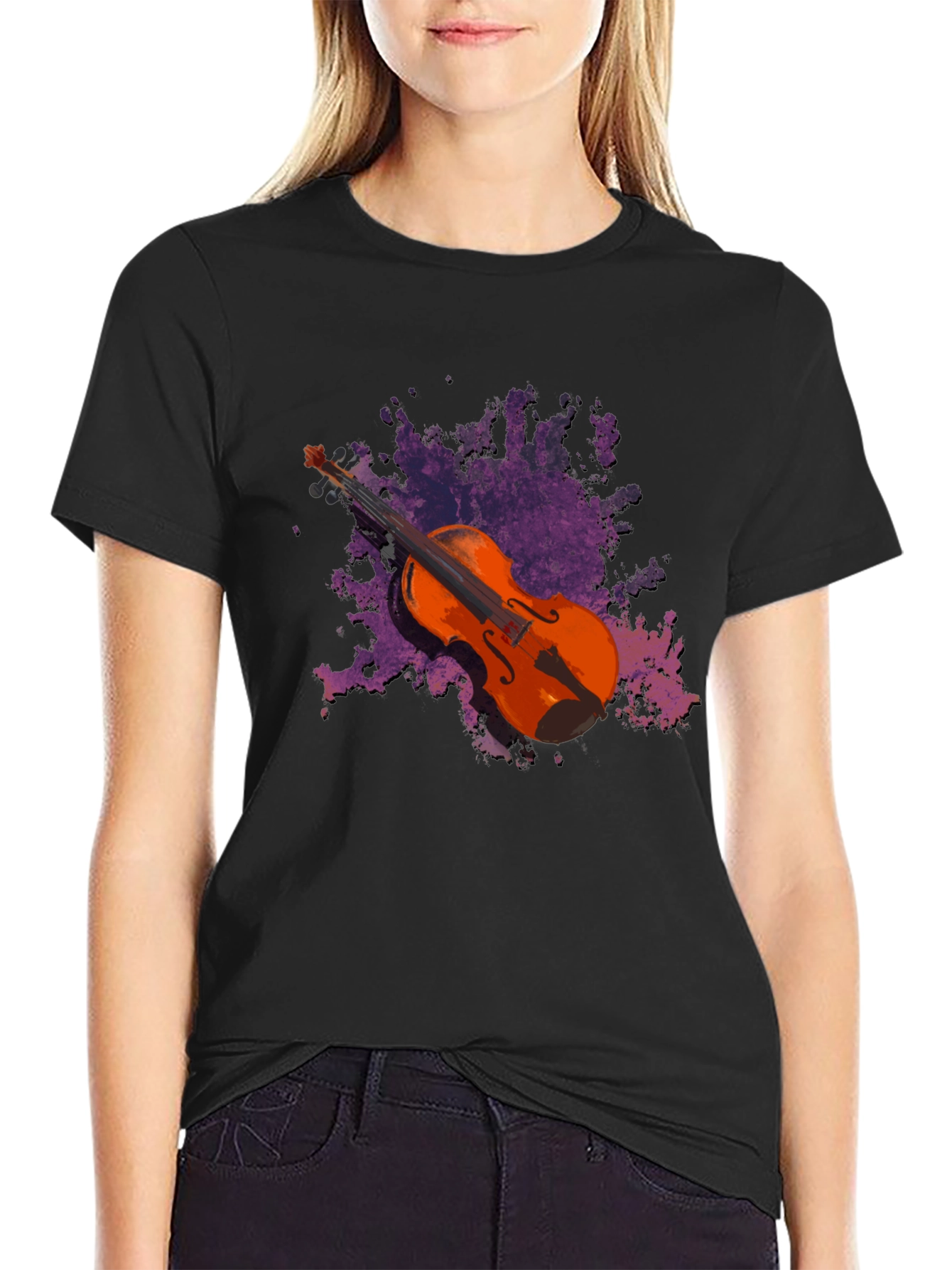 Violin Graphic Black T-Shirt - Music Lover Tee