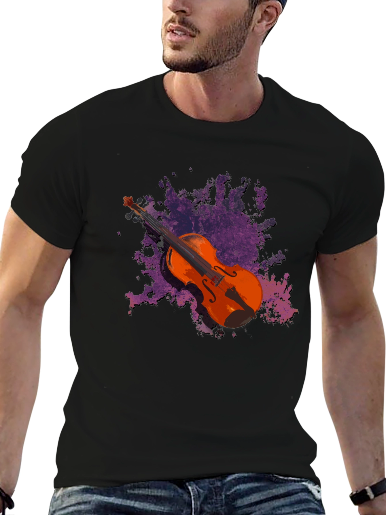 Violin Graphic Black T-Shirt - Music Lover Tee