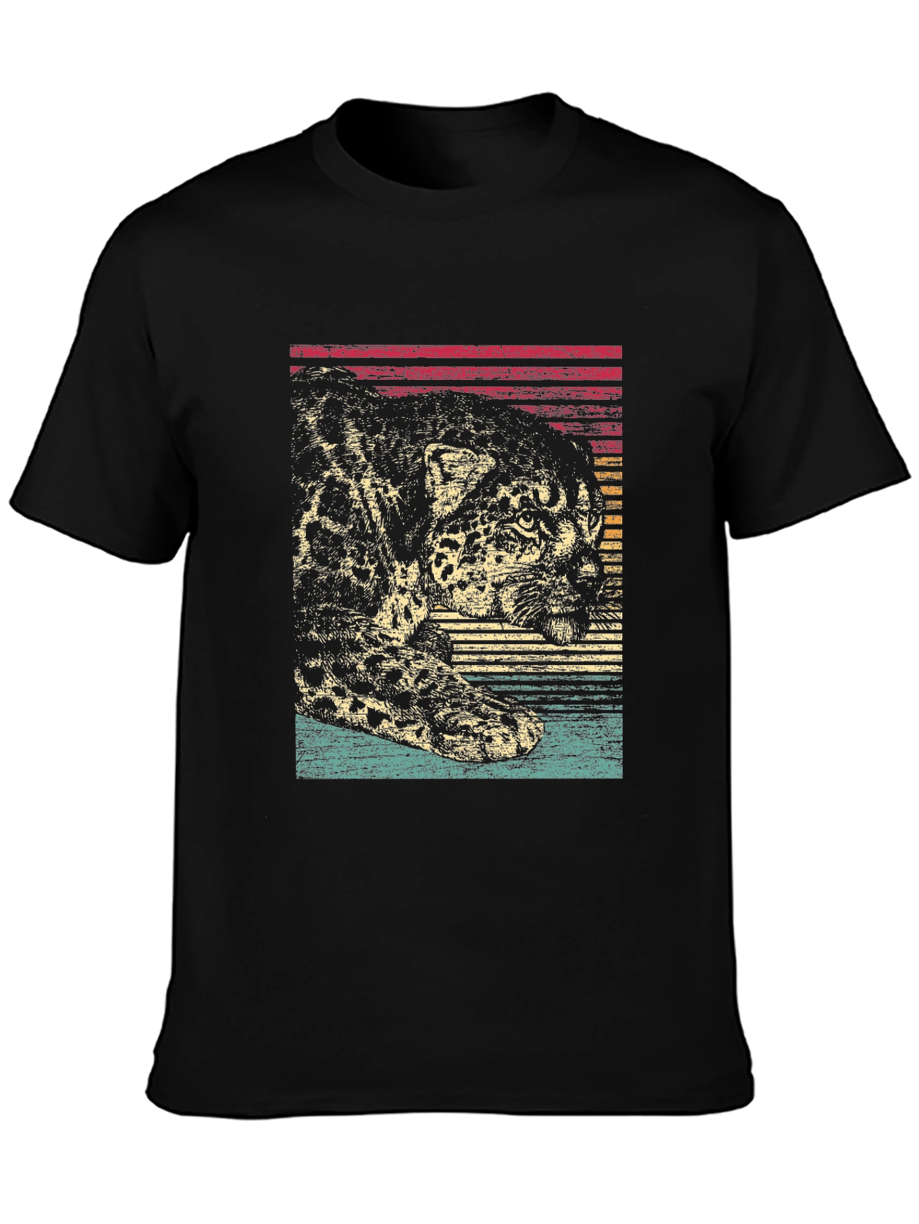 Retro Leopard Print Graphic Tee - Black