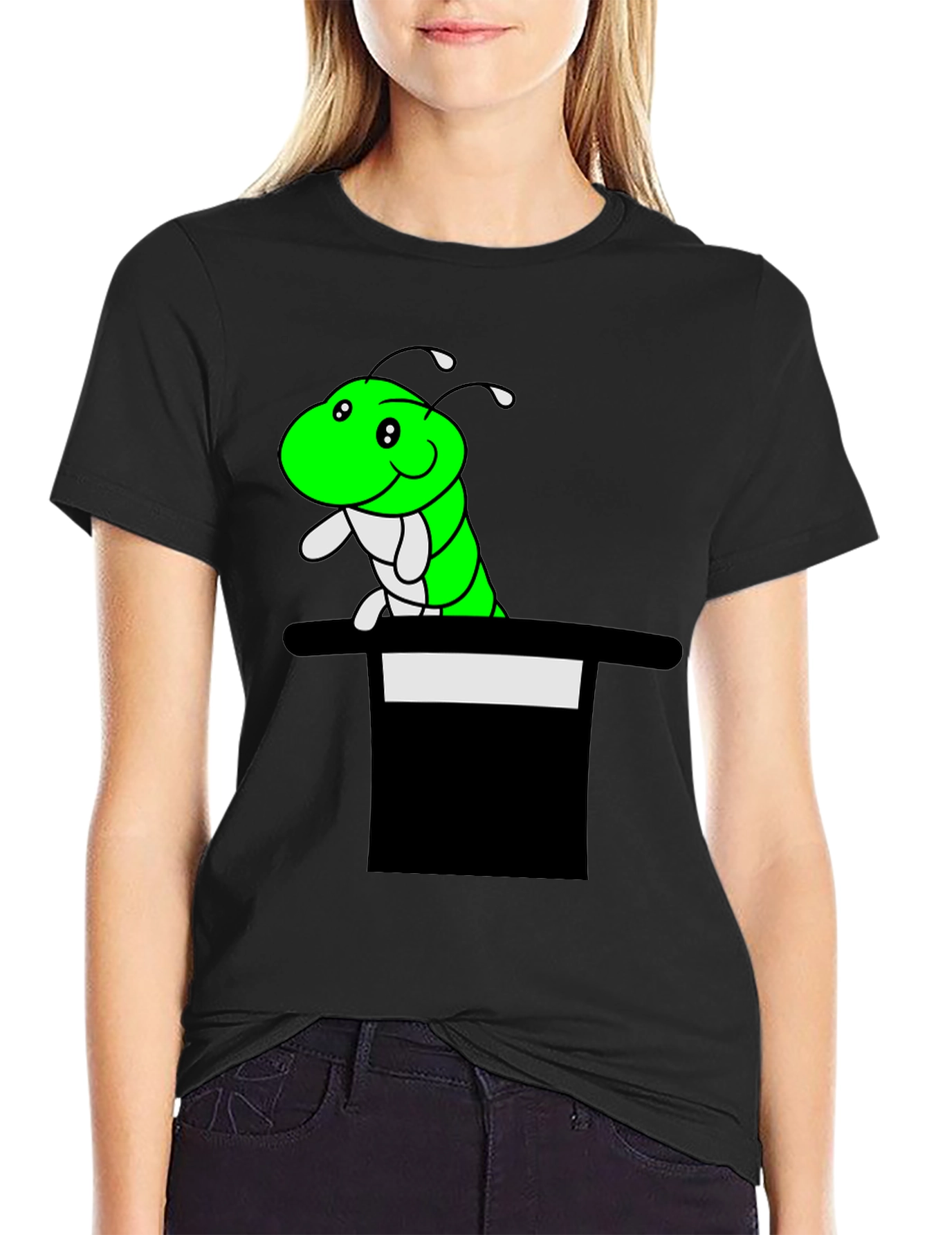 Caterpillar in Hat T-Shirt - Funny Cartoon Tee