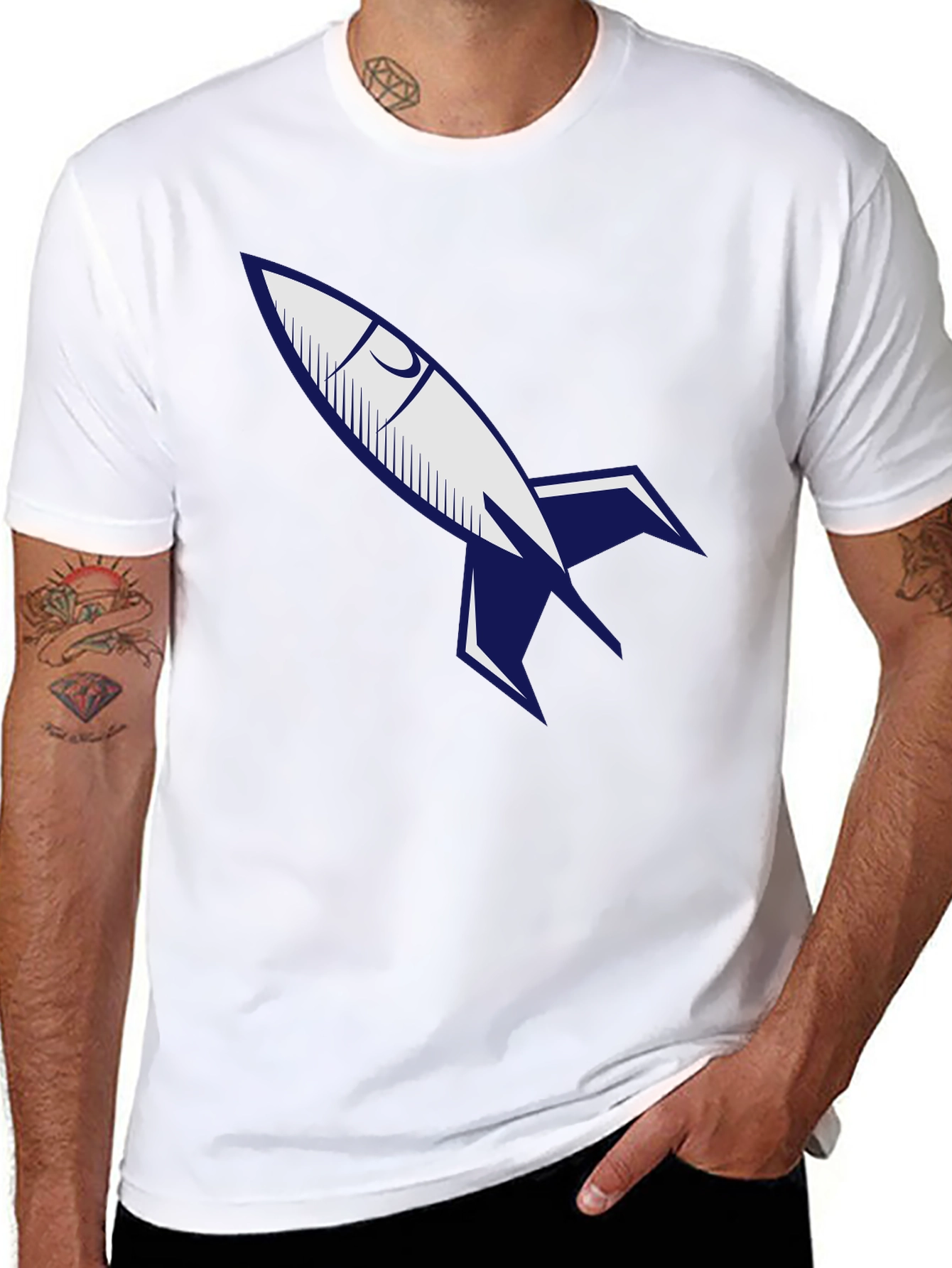 Retro Rocket Graphic Tee - Classic Black Cotton T-Shirt