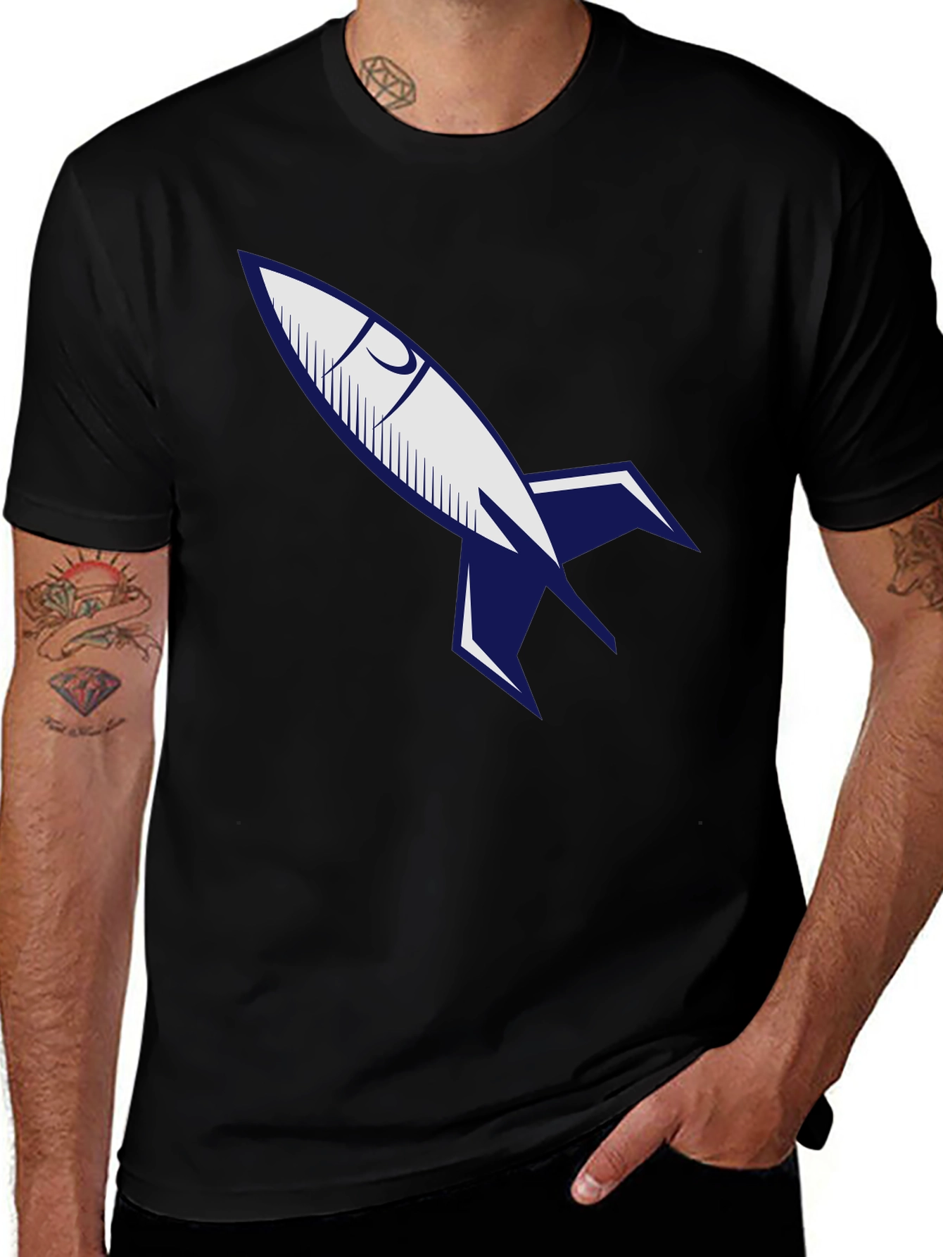 Retro Rocket Graphic Tee - Classic Black Cotton T-Shirt