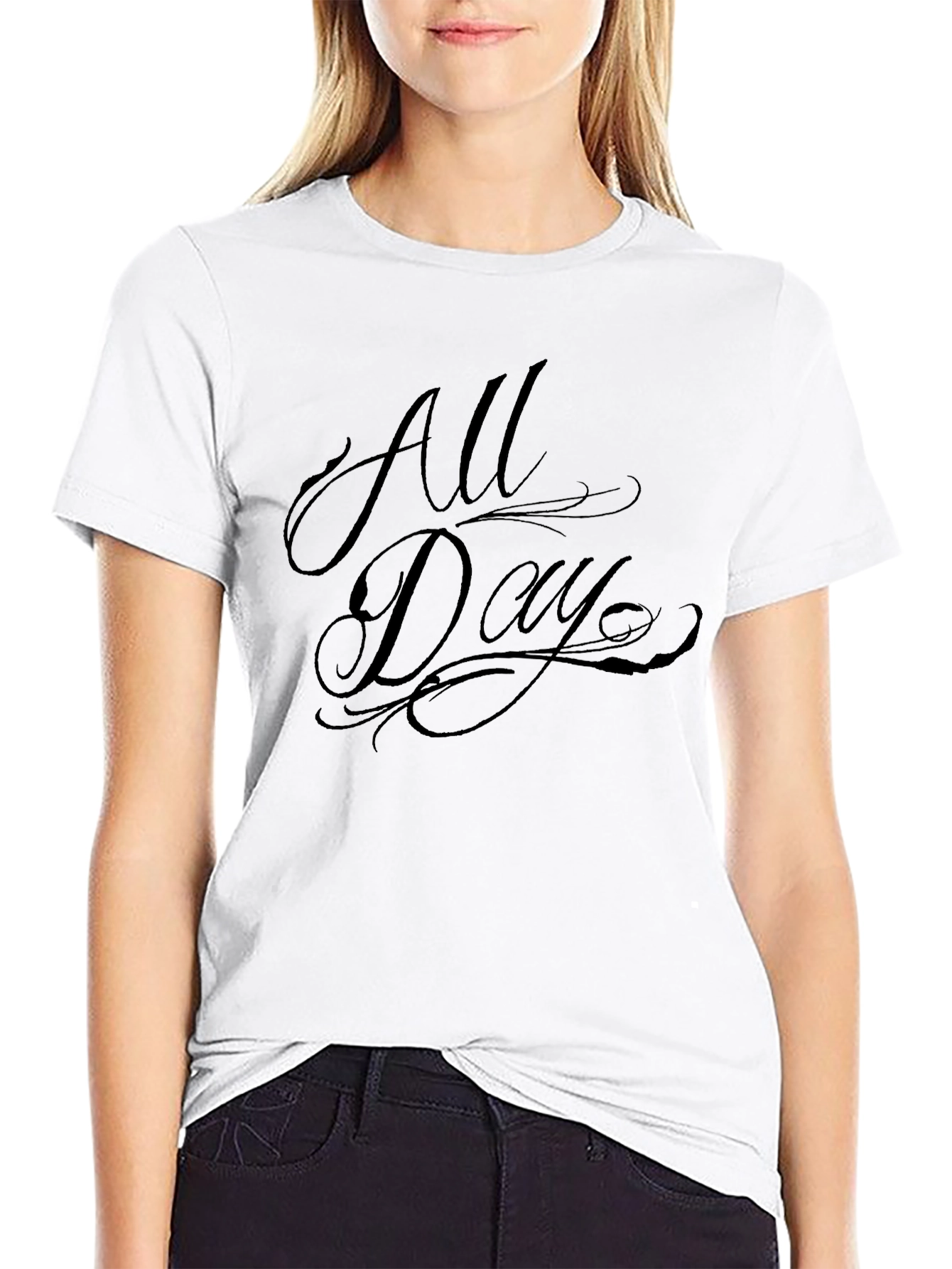 All Day Graphic T-Shirt - Black Crew Neck