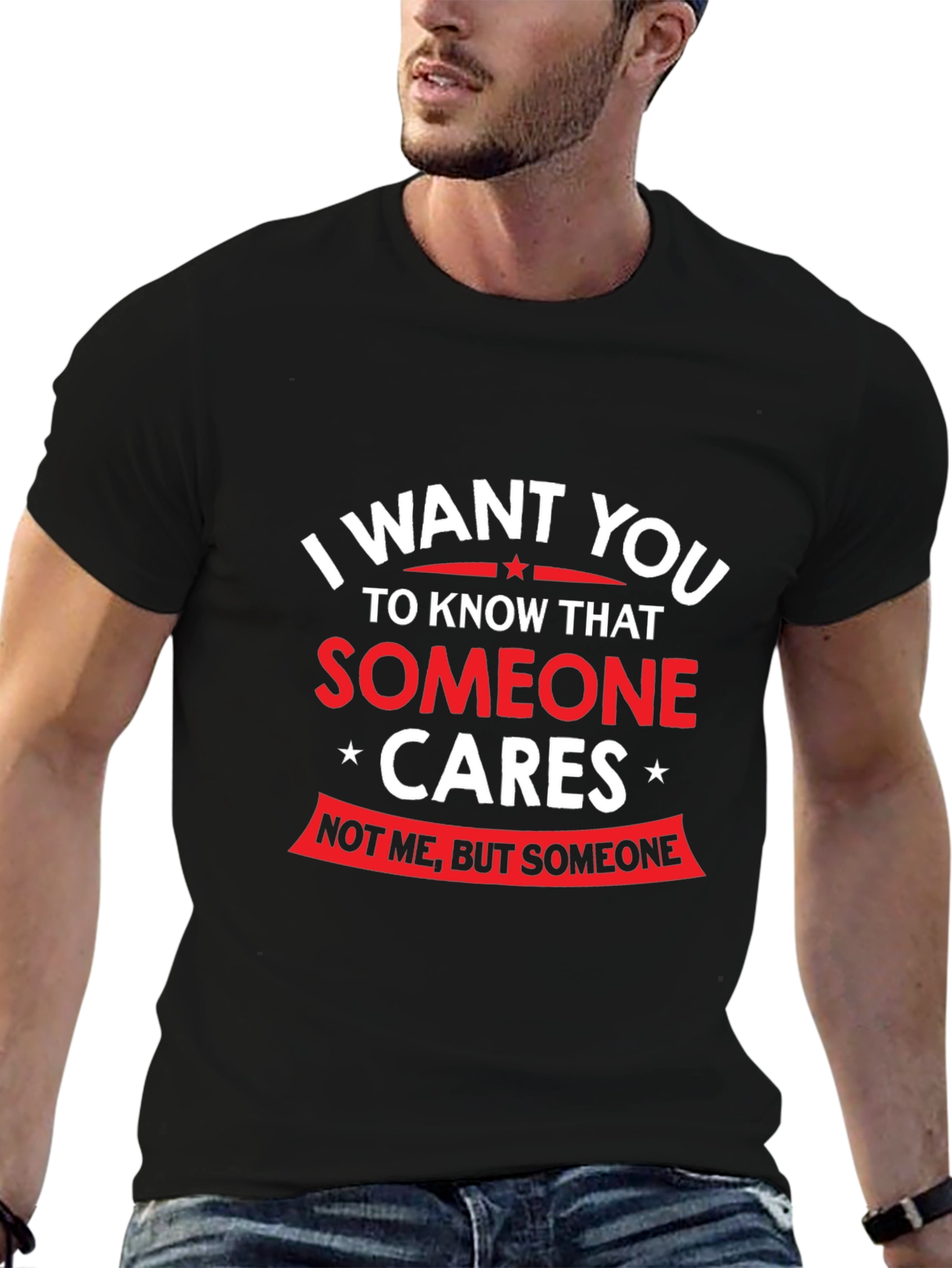 Humorous Someone Cares Graphic Tee - Black T-Shirt