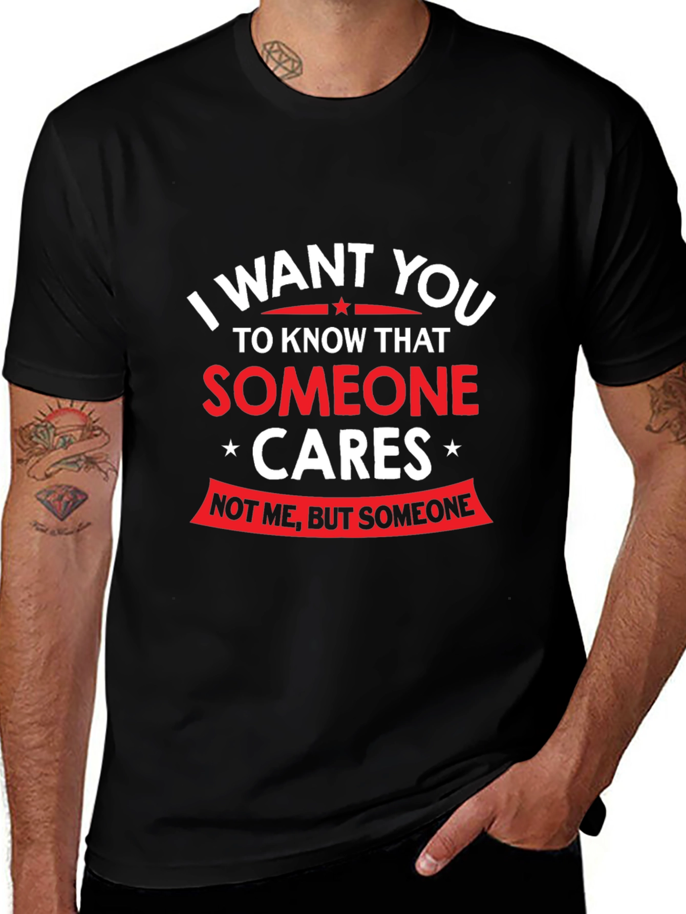 Humorous Someone Cares Graphic Tee - Black T-Shirt