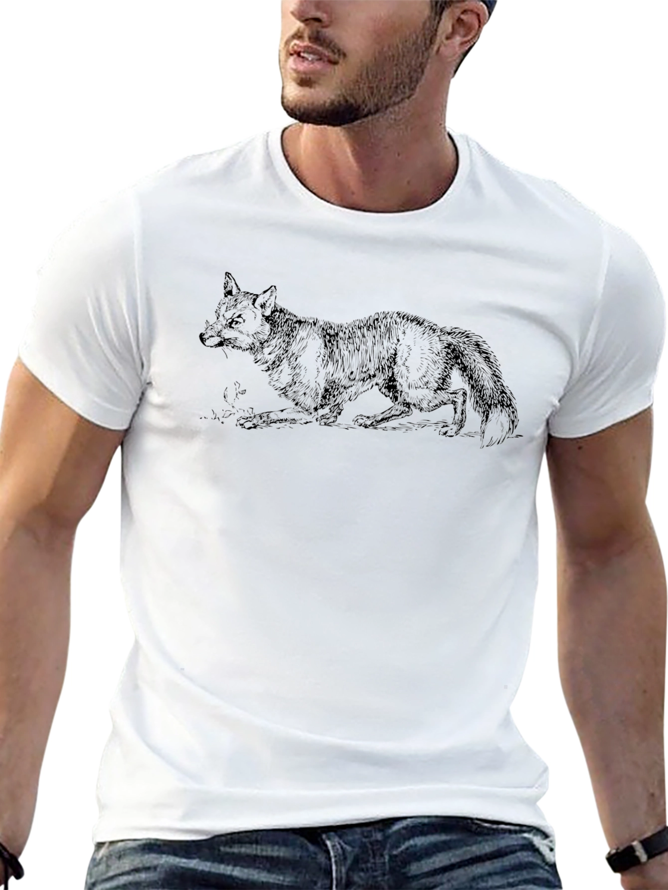 Black T-Shirt with Fox Illustration