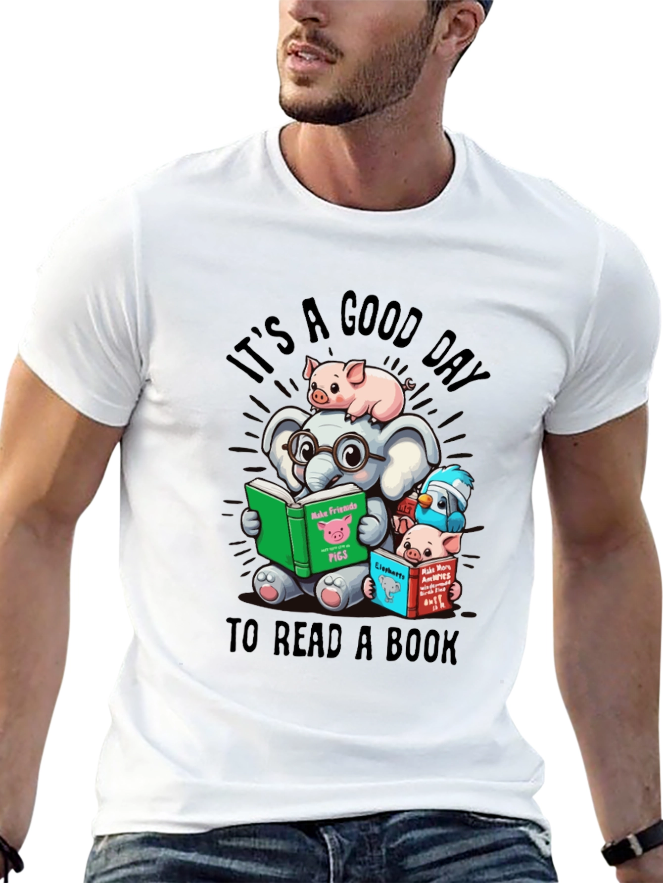 Cute Animals Reading Books T-Shirt