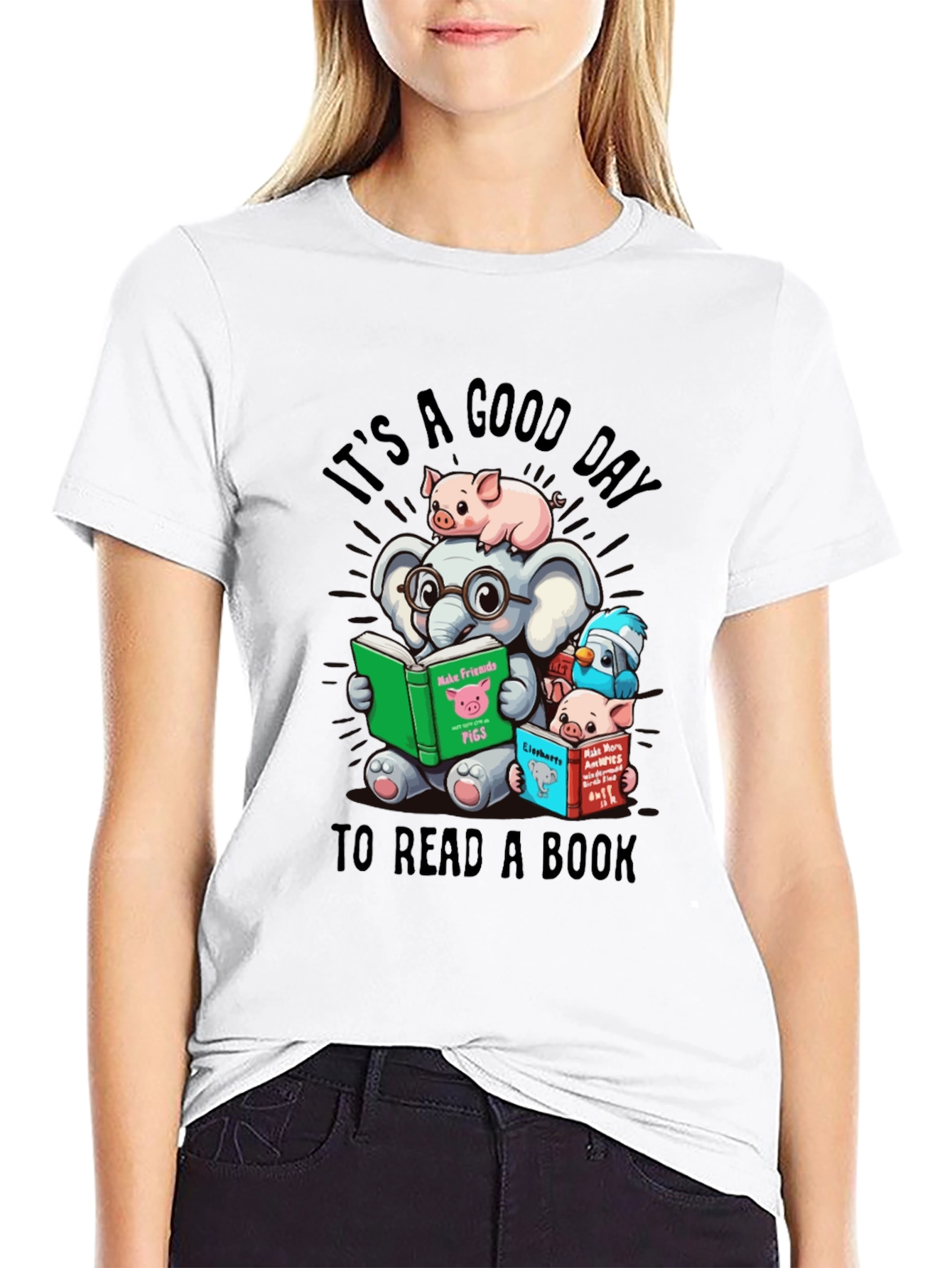 Cute Animals Reading Books T-Shirt