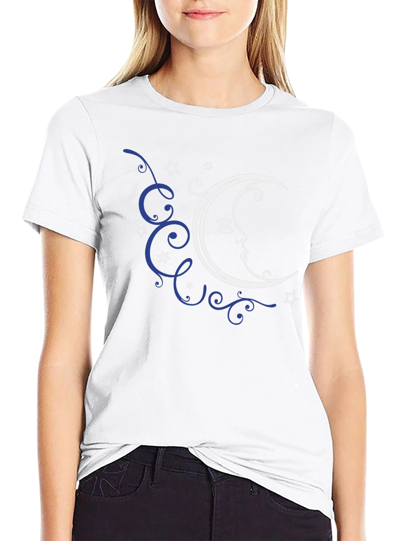 Celestial Moon Graphic Tee - Black Cotton T-Shirt