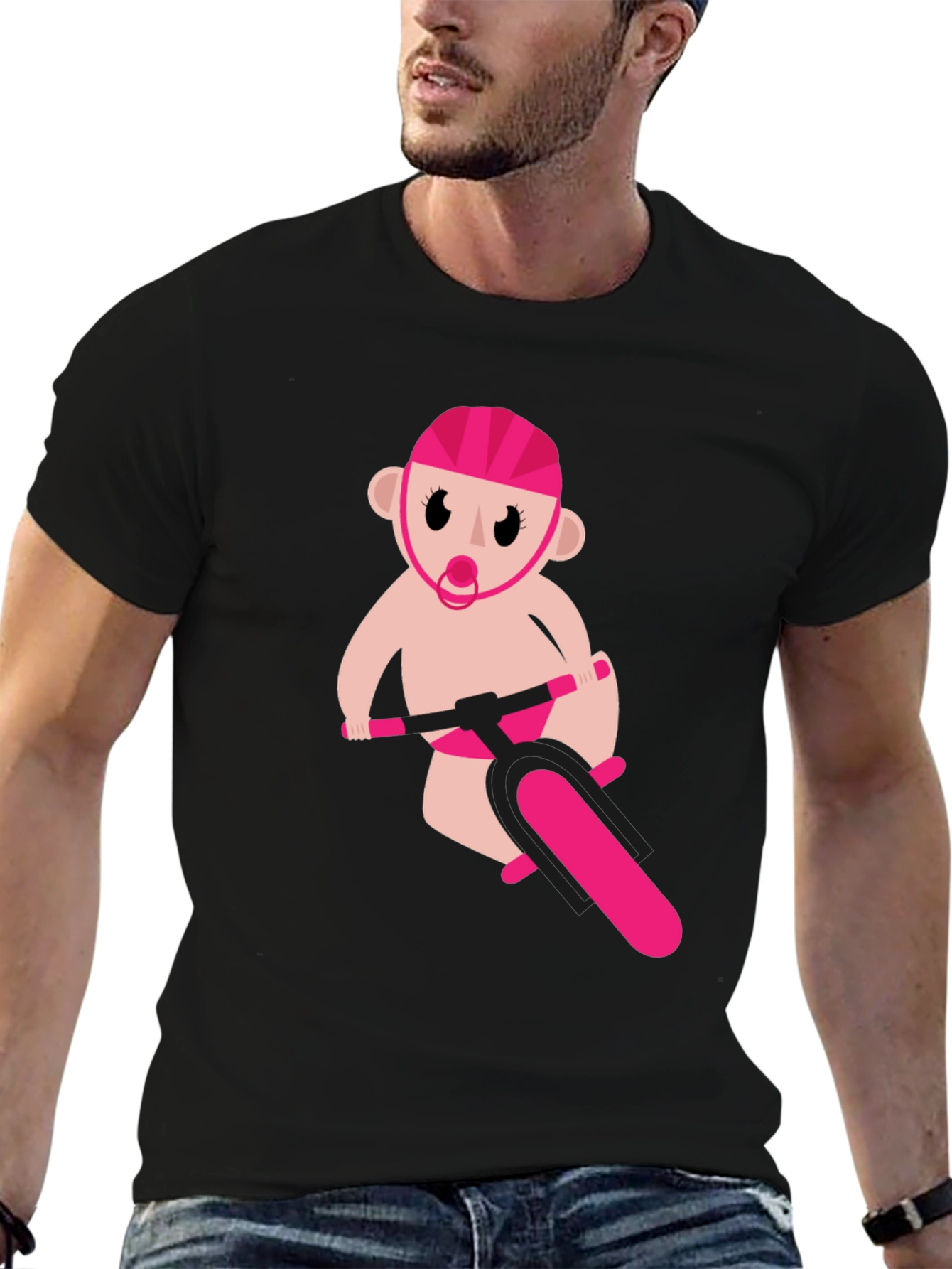 Funny Baby on Bike Black T-Shirt