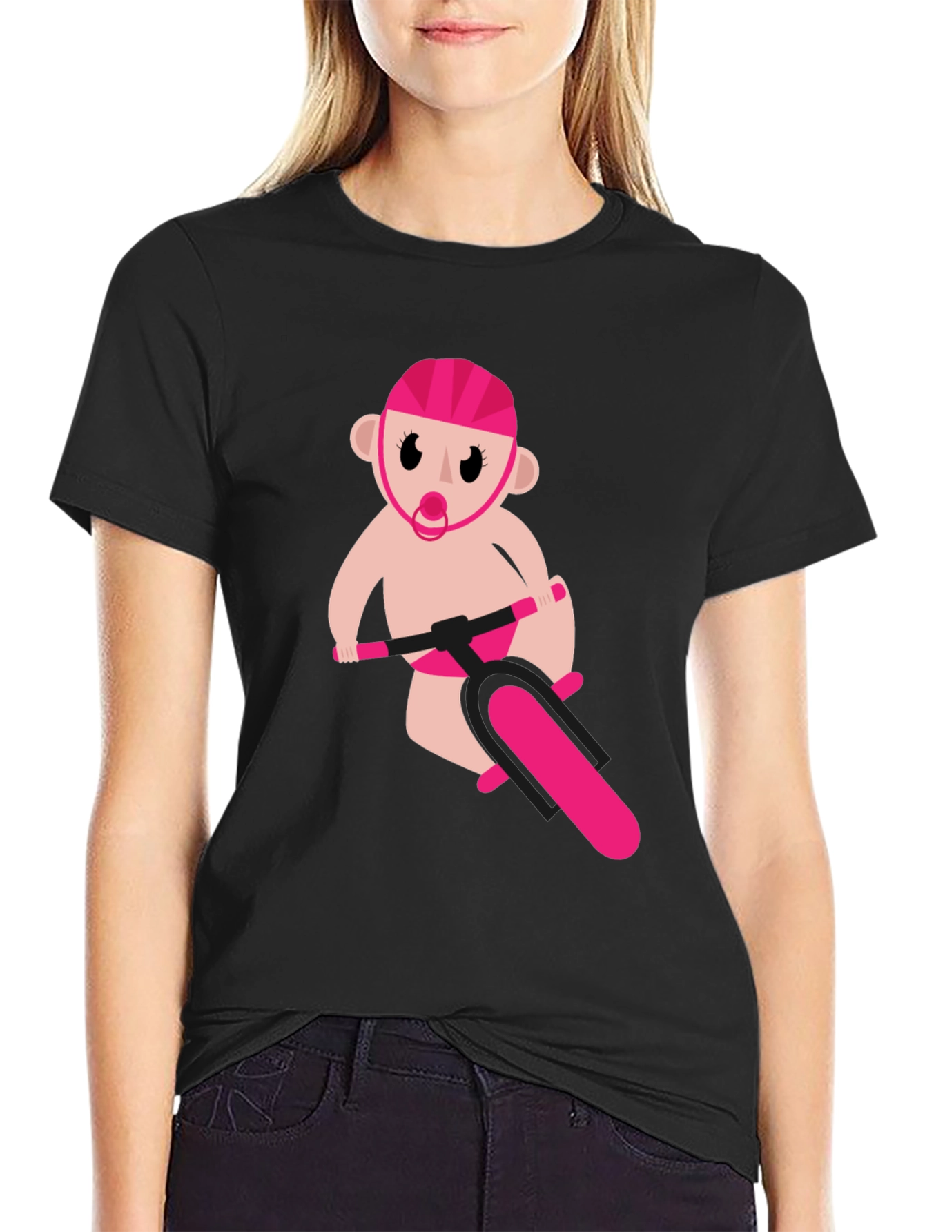 Funny Baby on Bike Black T-Shirt