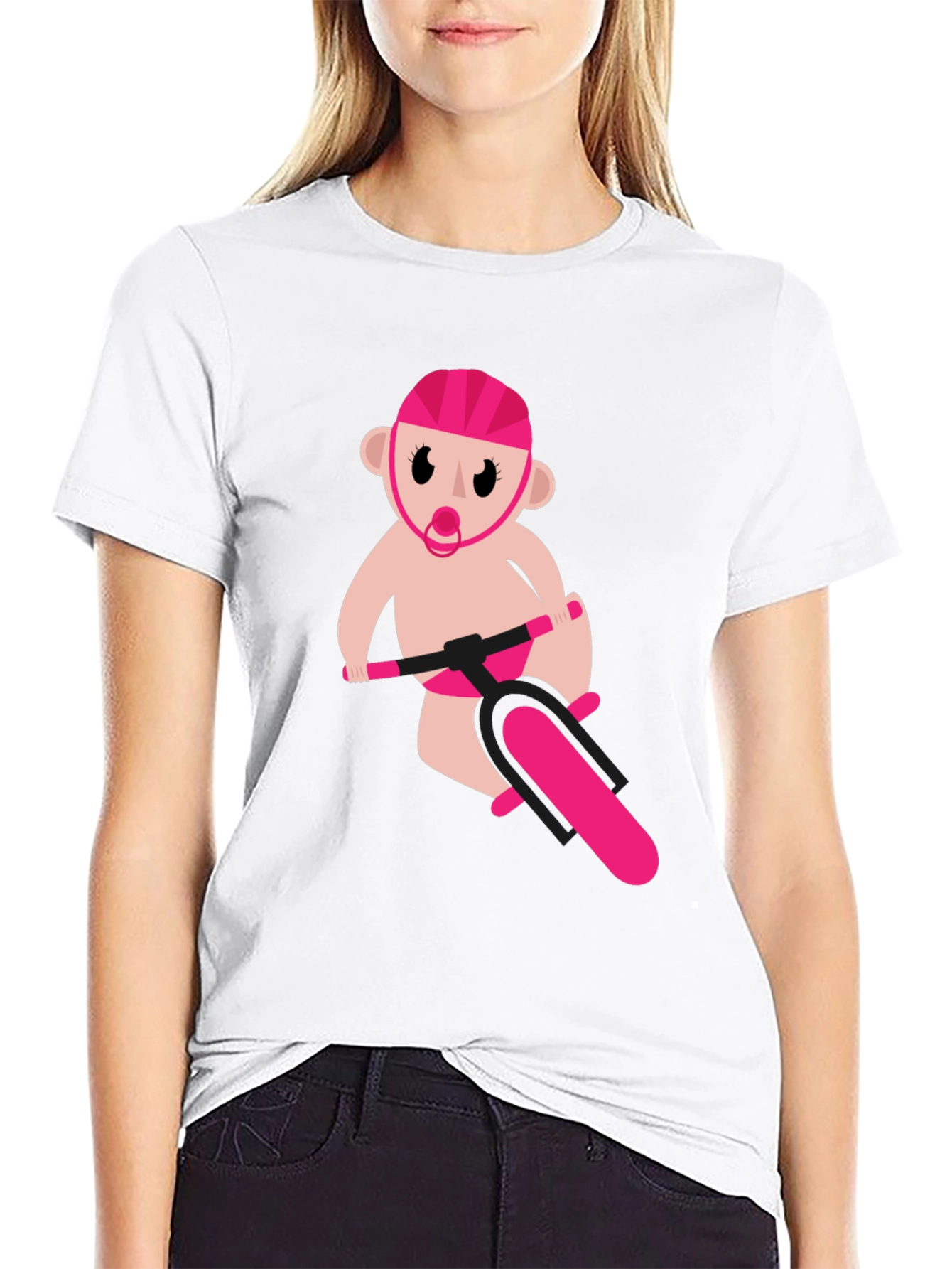 Funny Baby on Bike Black T-Shirt