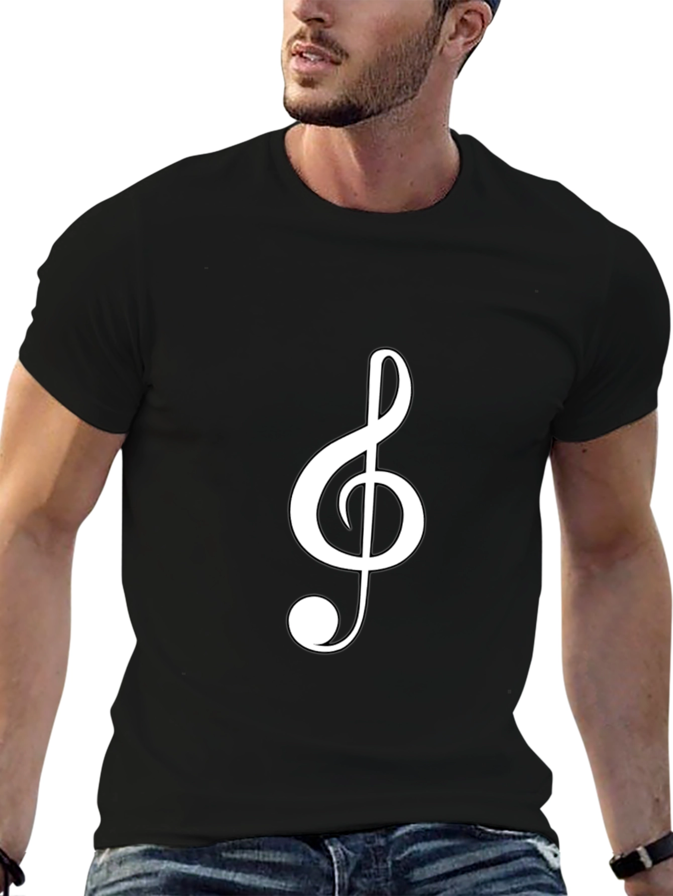 Musical Clef Graphic Tee - Black Cotton T-Shirt