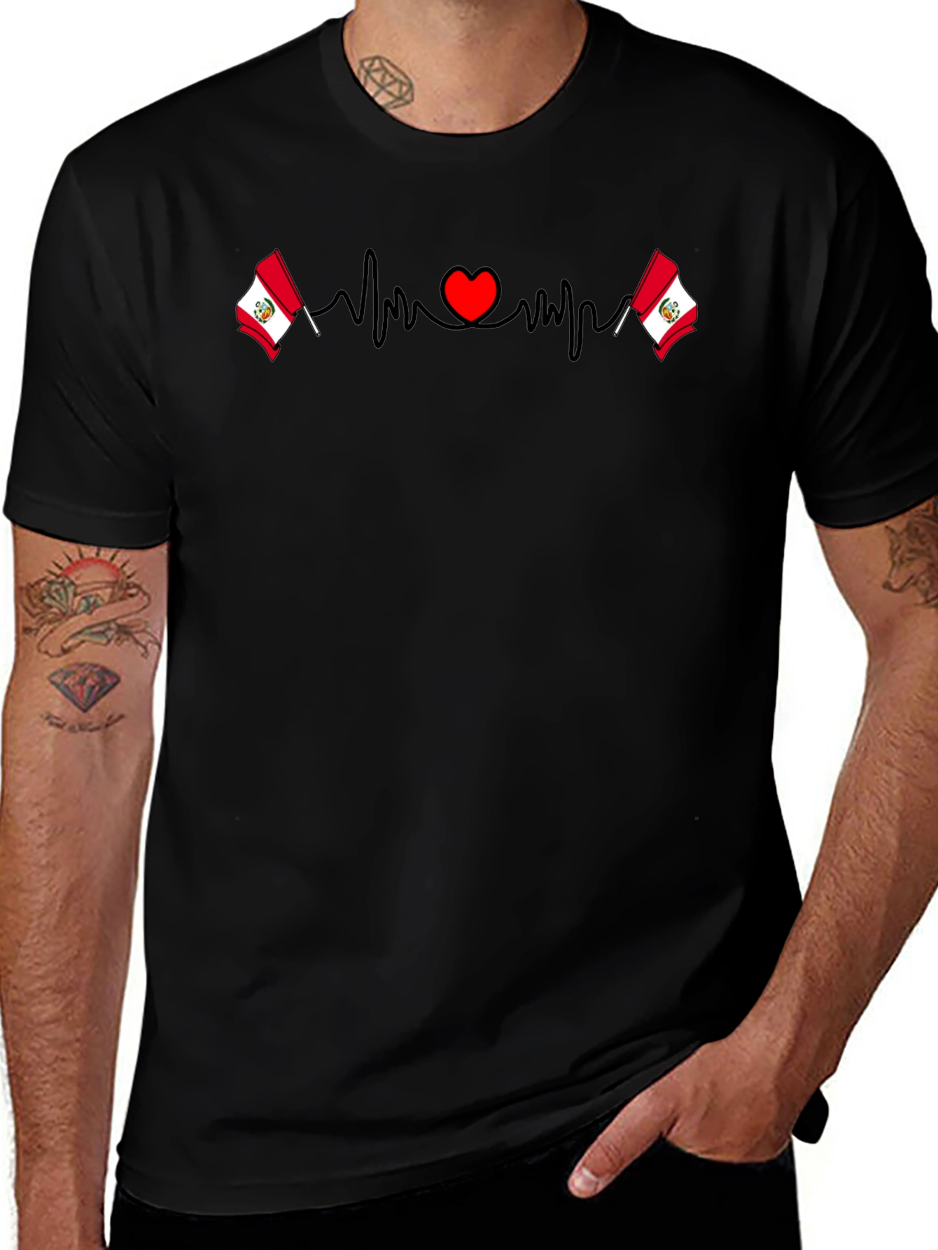 Peru Flag Heartbeat T-Shirt