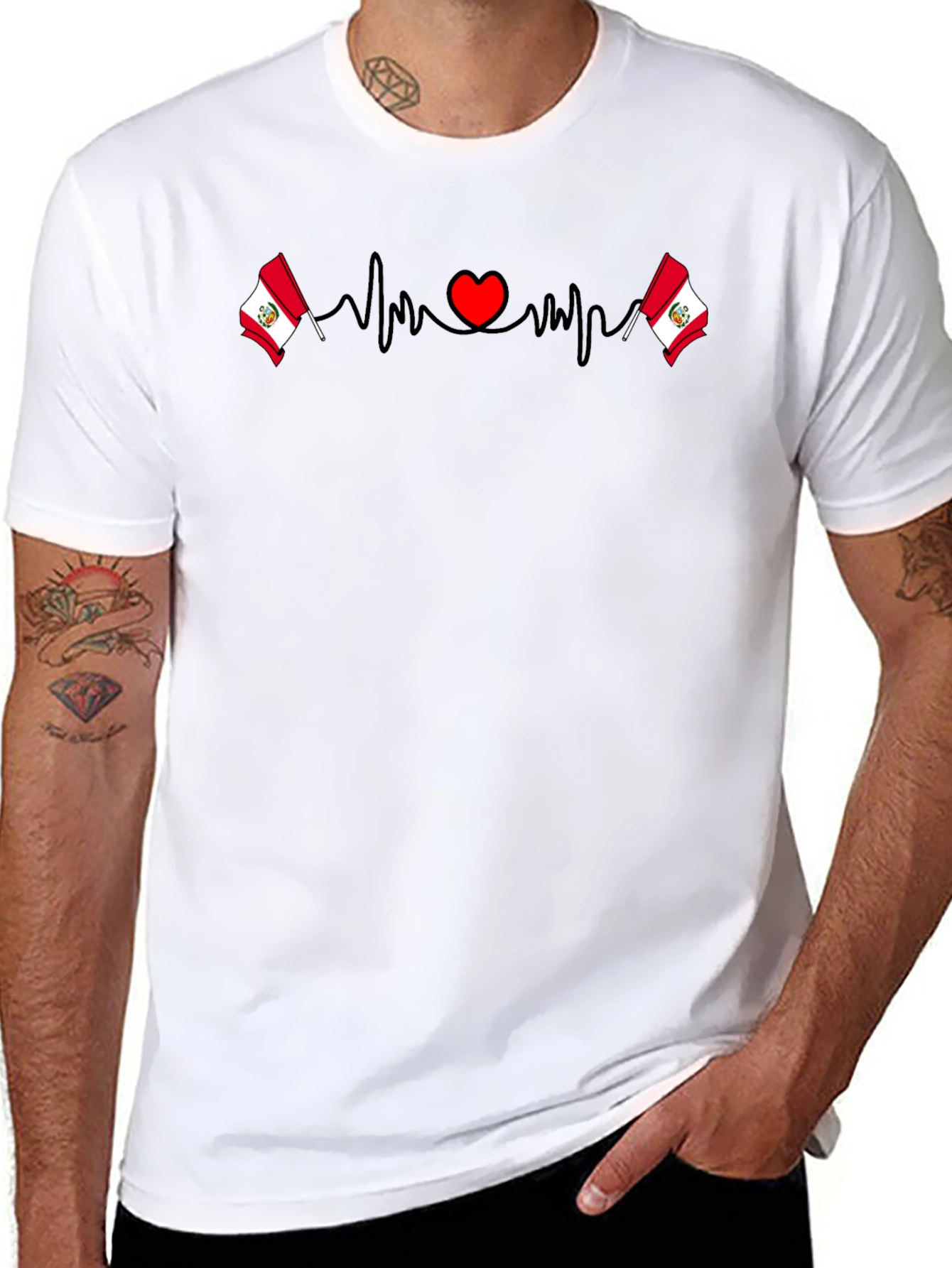Peru Flag Heartbeat T-Shirt