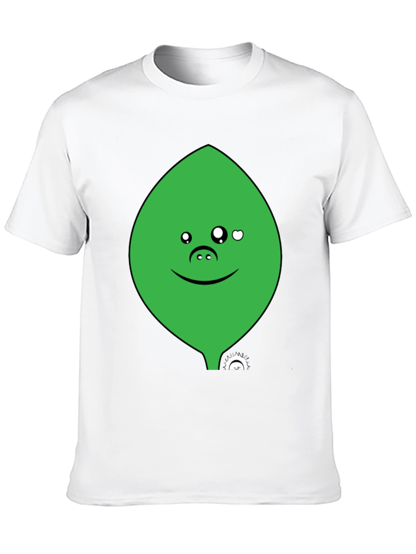 Cute Green Leaf Face Black T-Shirt