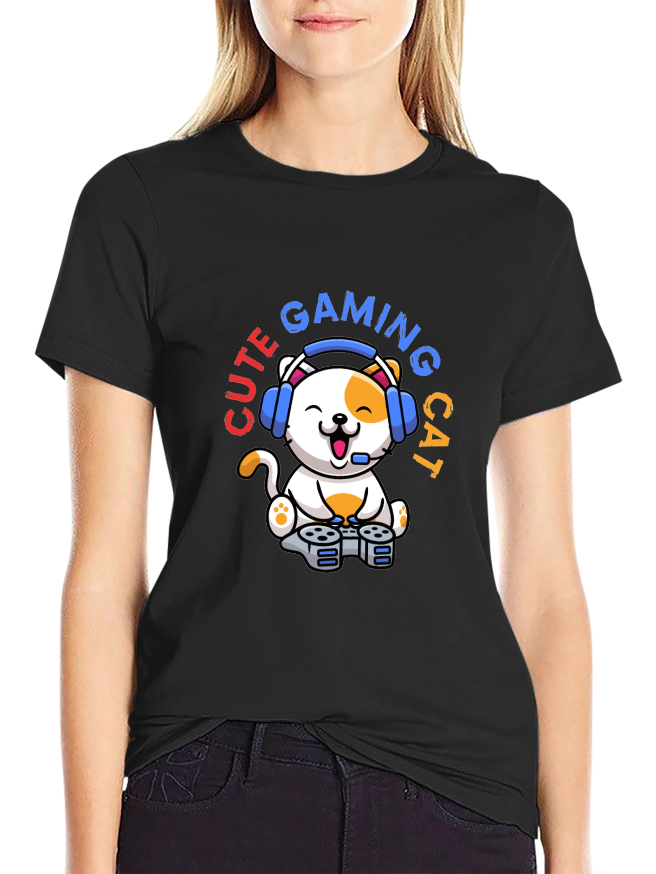Cute Gaming Cat T-Shirt - Gamer Style