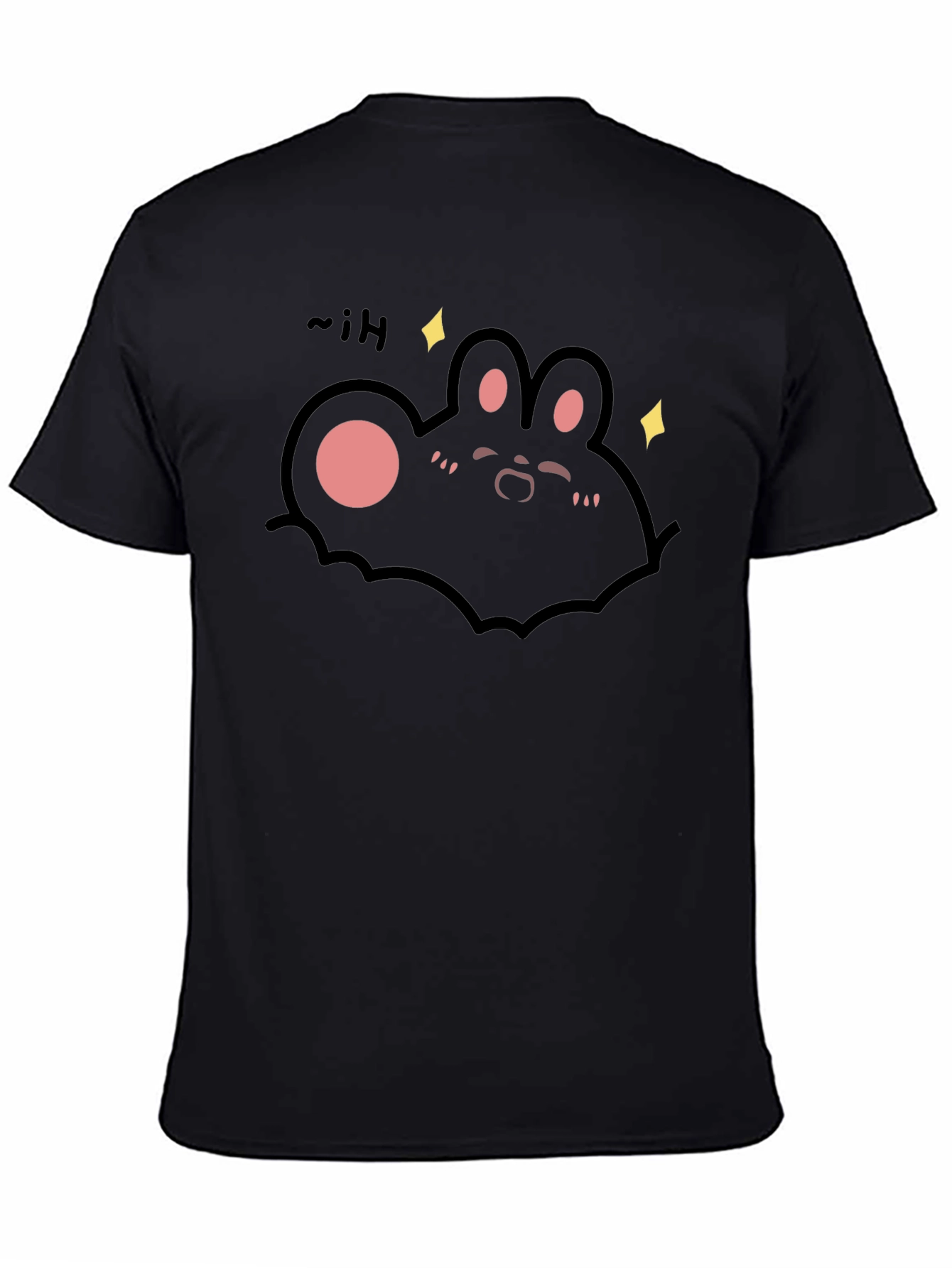 Cute Cartoon Bunny Black T-Shirt