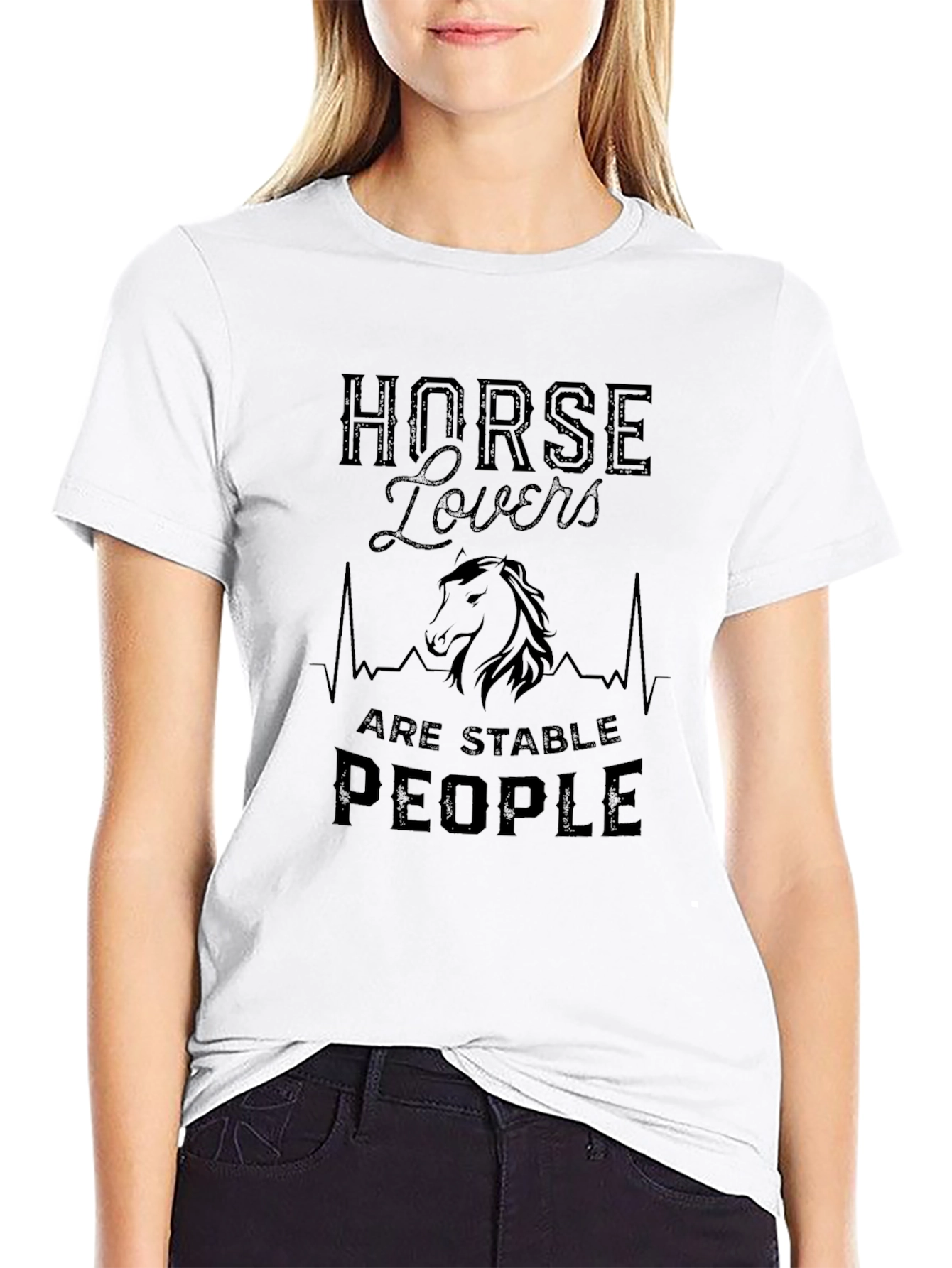 Horse Lovers Stable People Graphic Tee - Black
