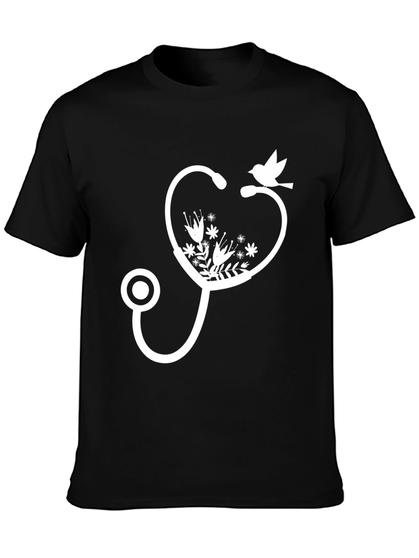 Floral Stethoscope Bird Graphic Tee