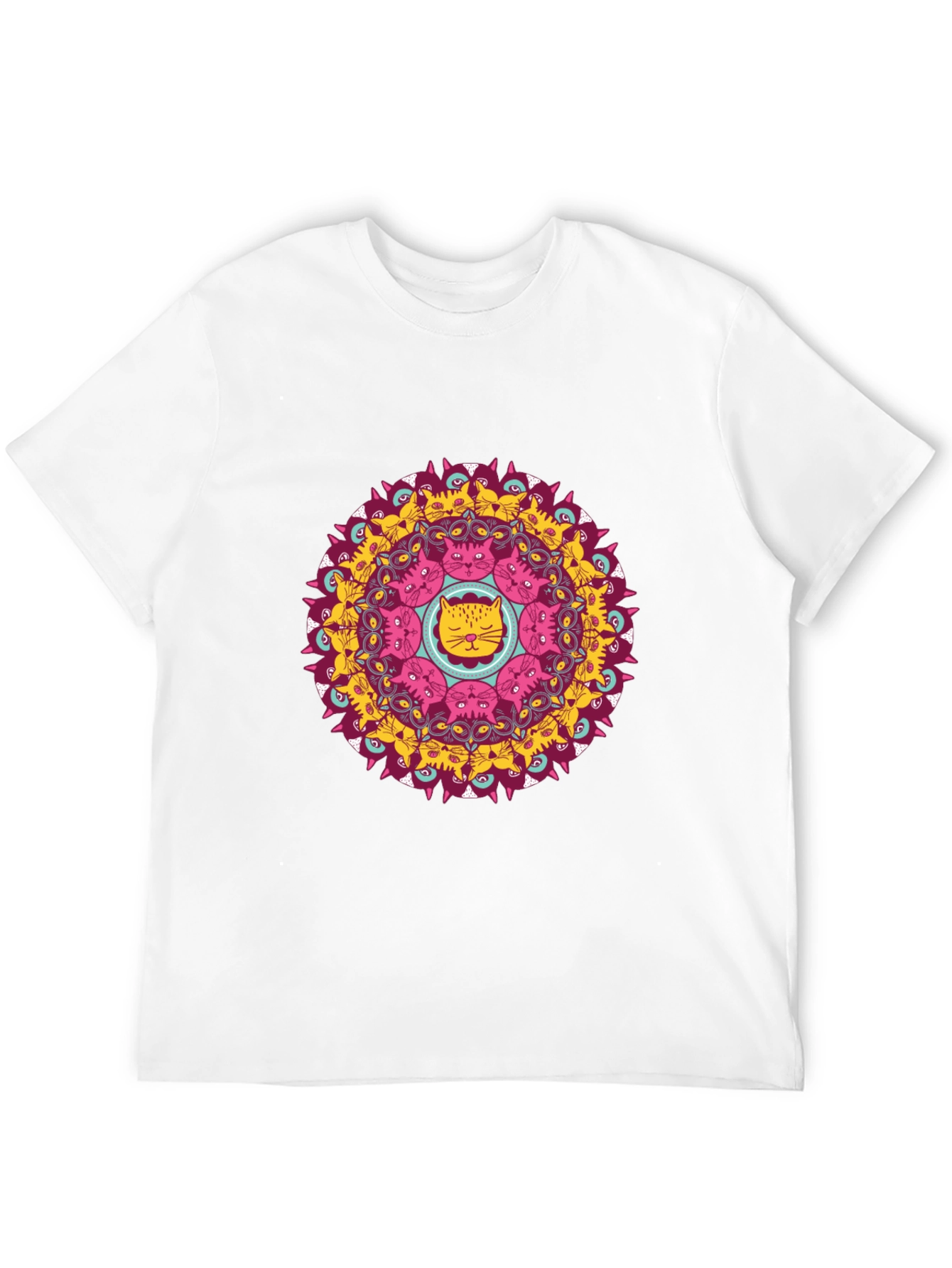 Cat Mandala Graphic T-Shirt - Black