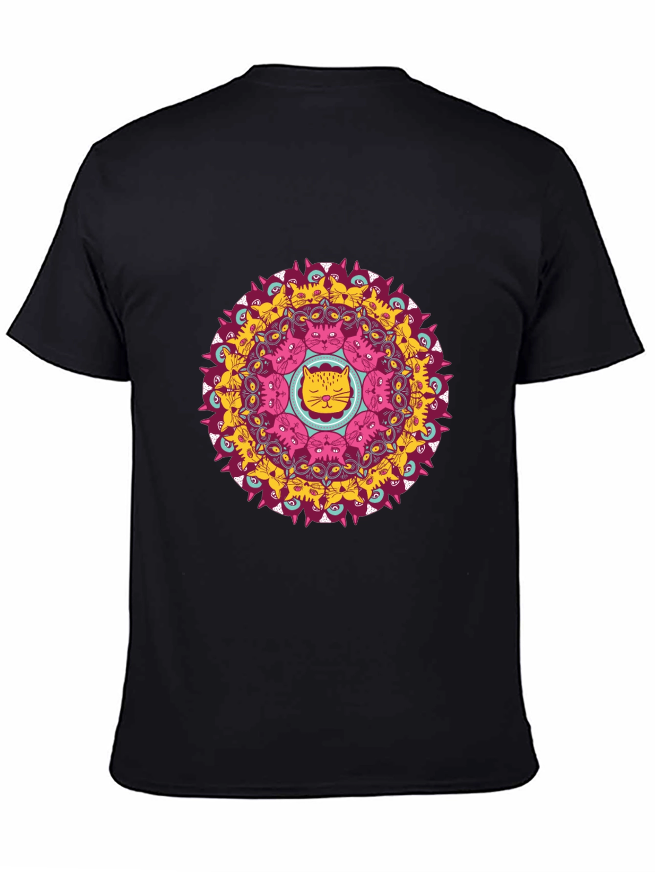 Cat Mandala Graphic T-Shirt - Black