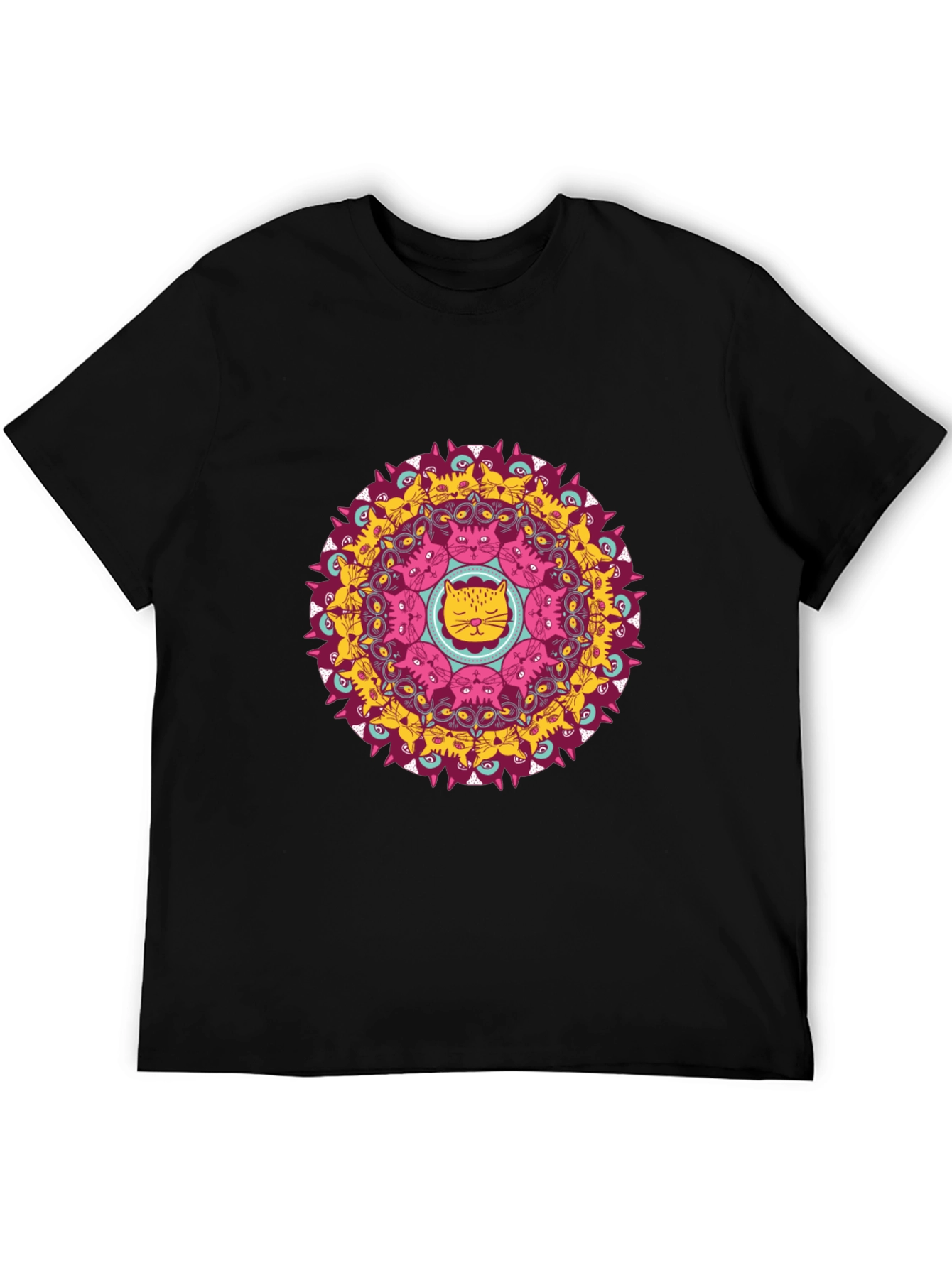 Cat Mandala Graphic T-Shirt - Black