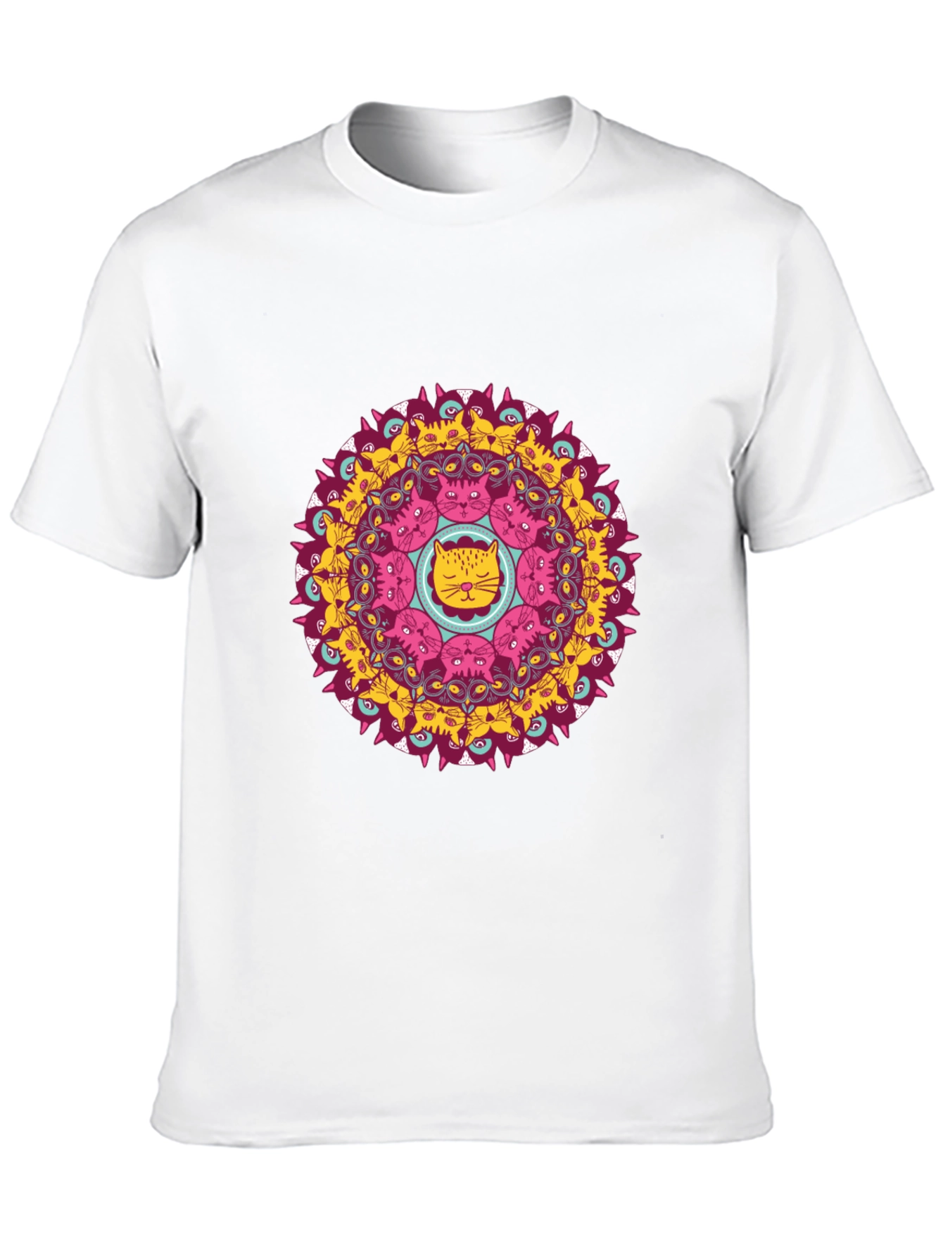 Cat Mandala Graphic T-Shirt - Black