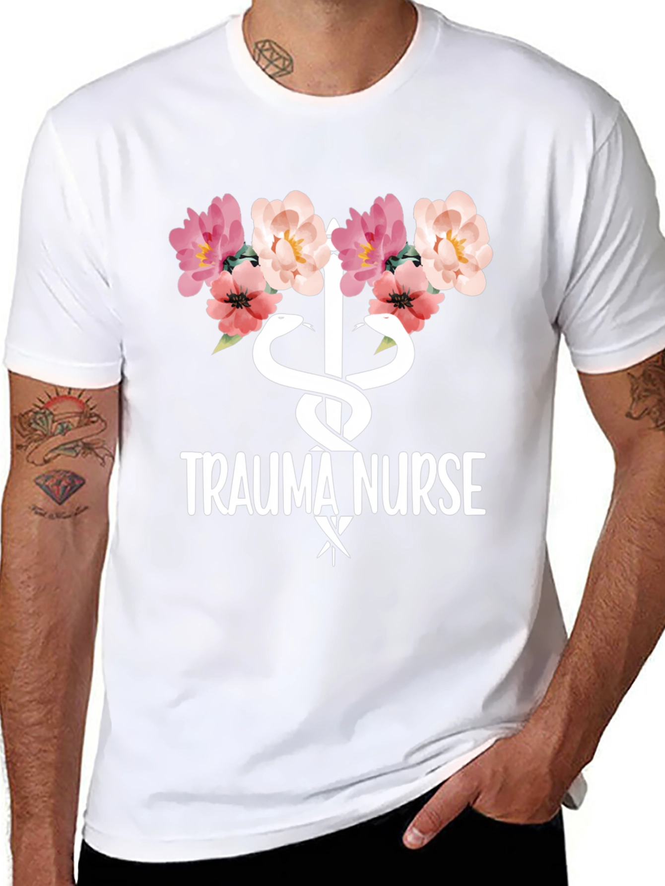 Trauma Nurse Floral Graphic Tee - Medical Apparel