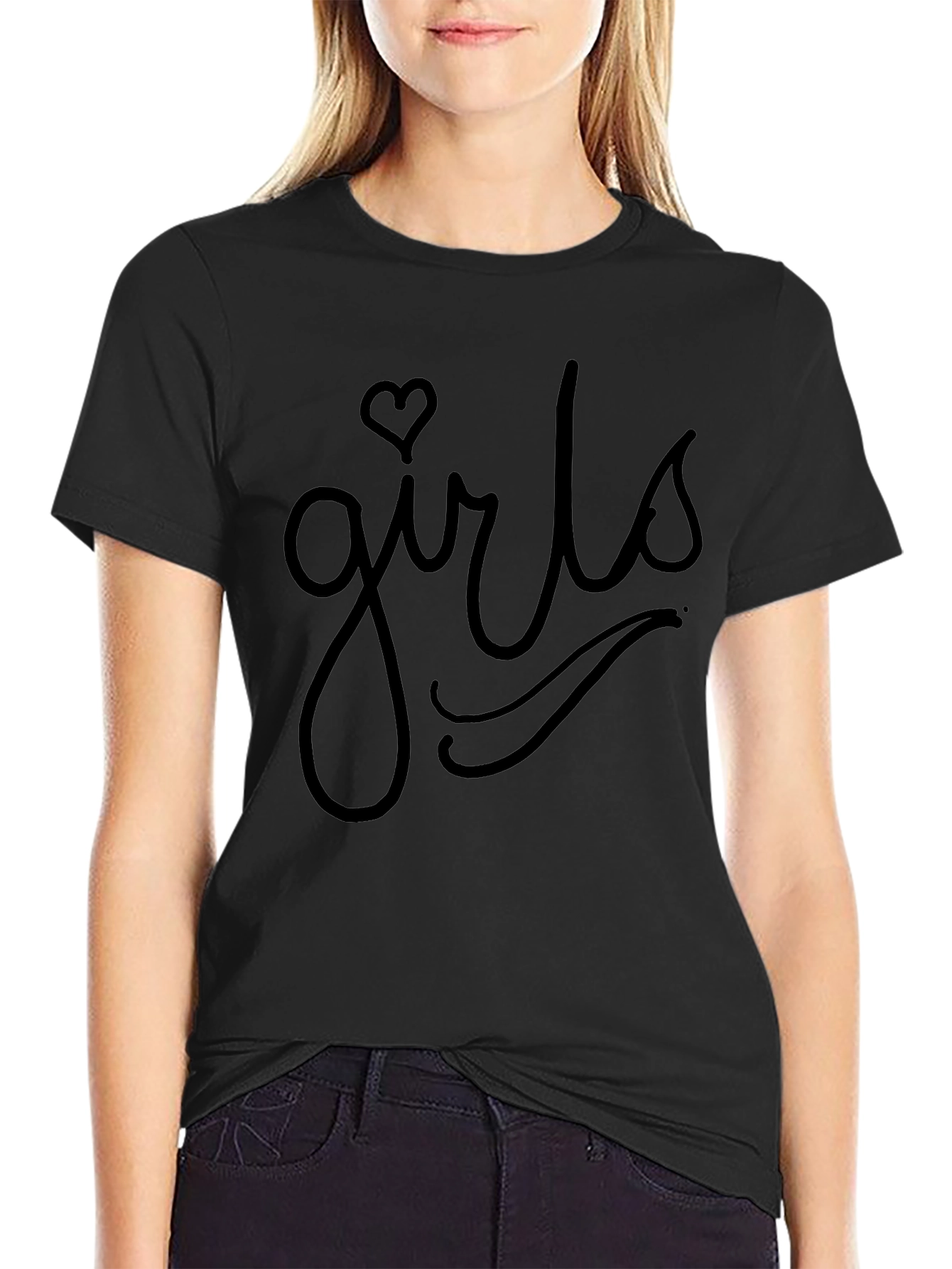 Girls Heart Graphic Tee - Casual Black T-Shirt