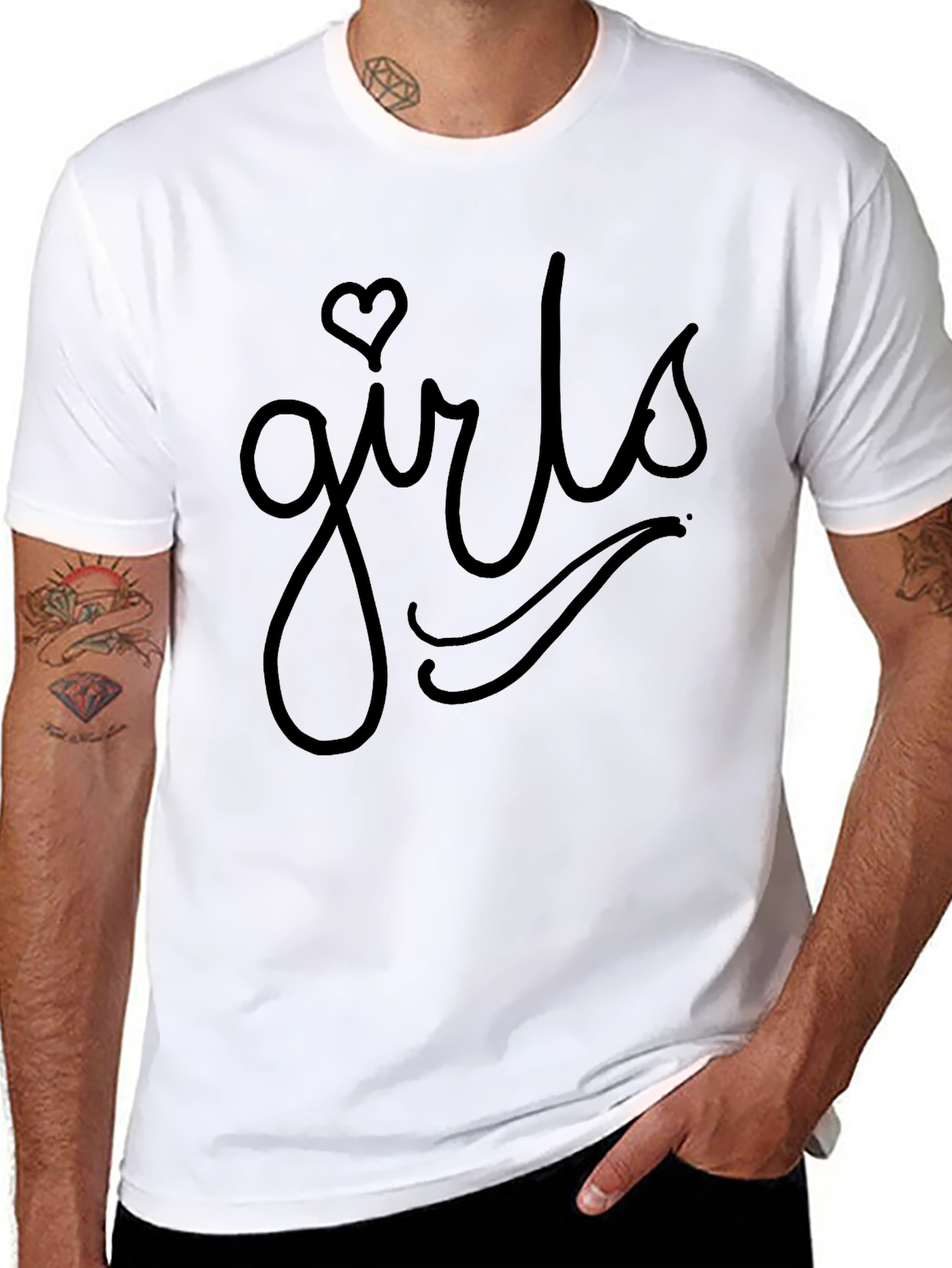 Girls Heart Graphic Tee - Casual Black T-Shirt