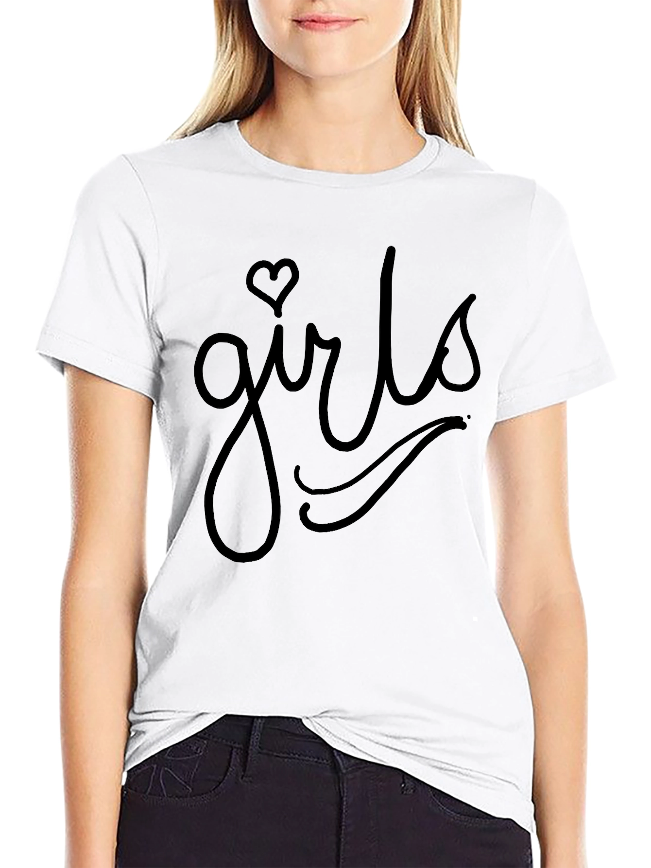 Girls Heart Graphic Tee - Casual Black T-Shirt