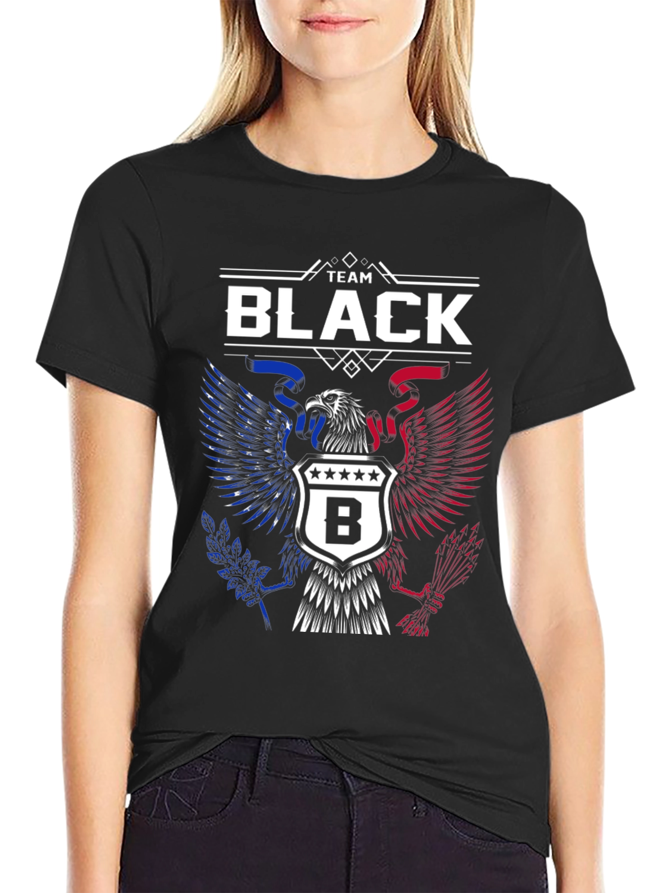Team Black Graphic Tee - Patriotic Eagle Design