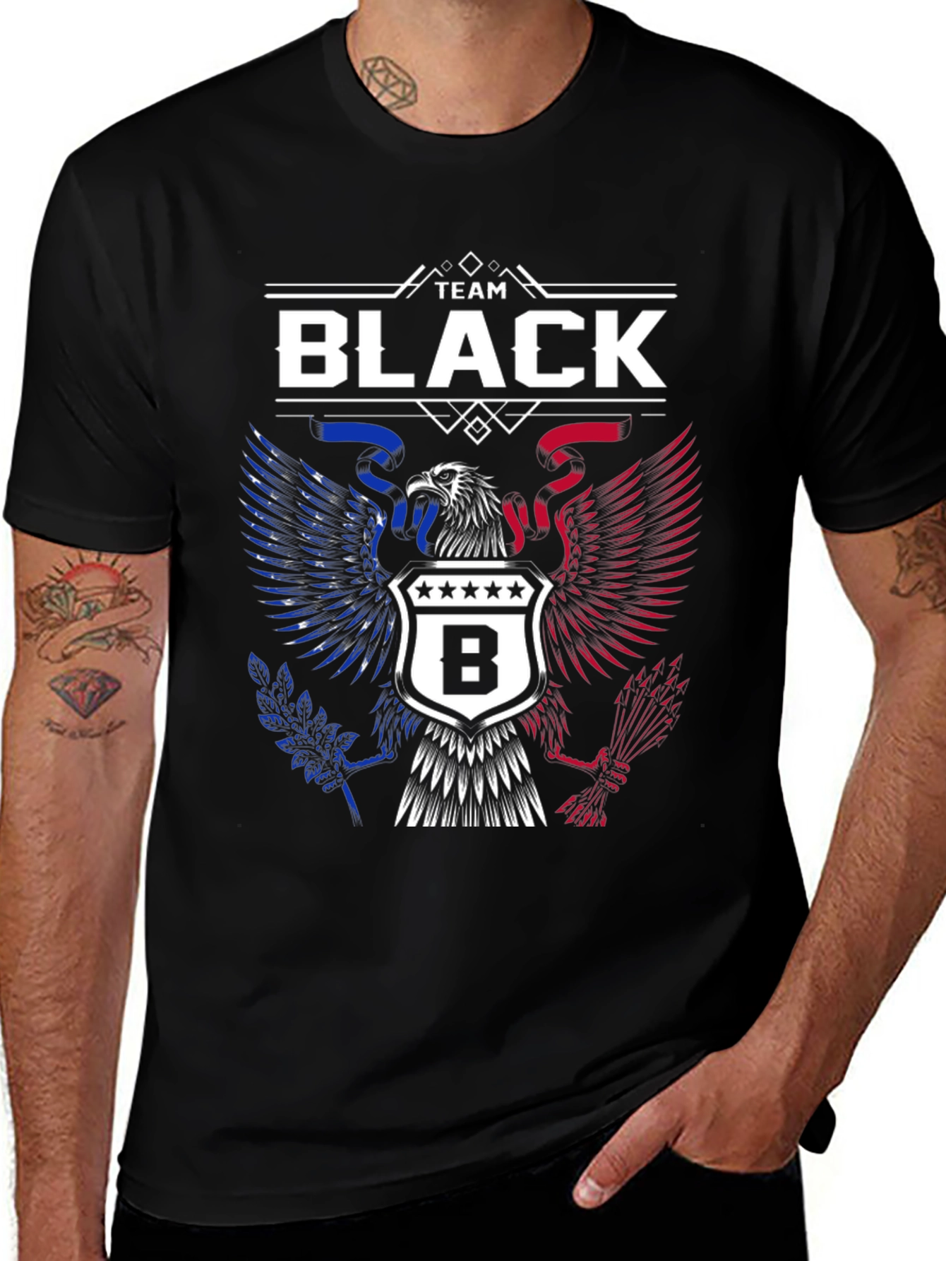 Team Black Graphic Tee - Patriotic Eagle Design