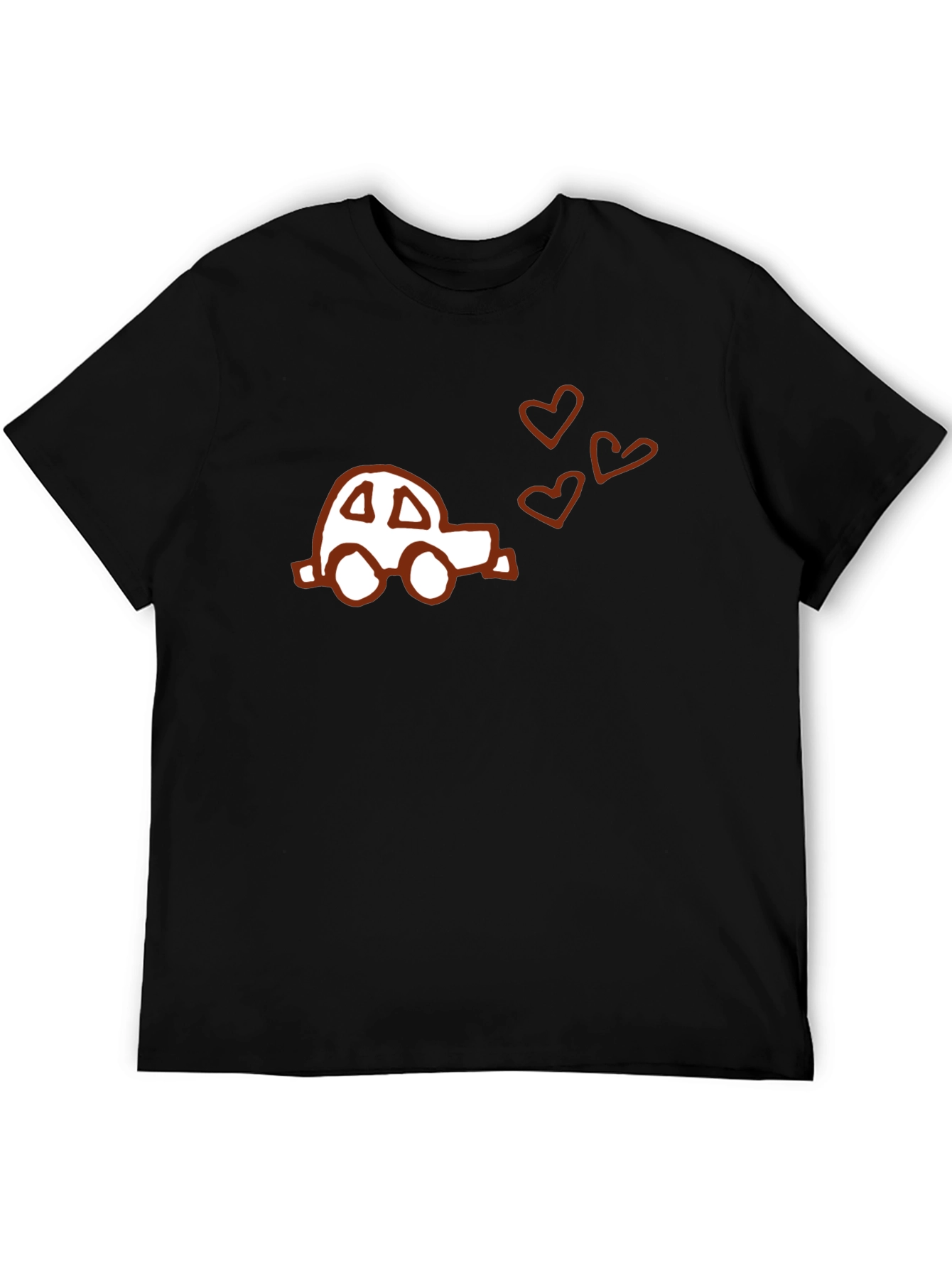 Car & Hearts Graphic Tee - Soft Black Cotton