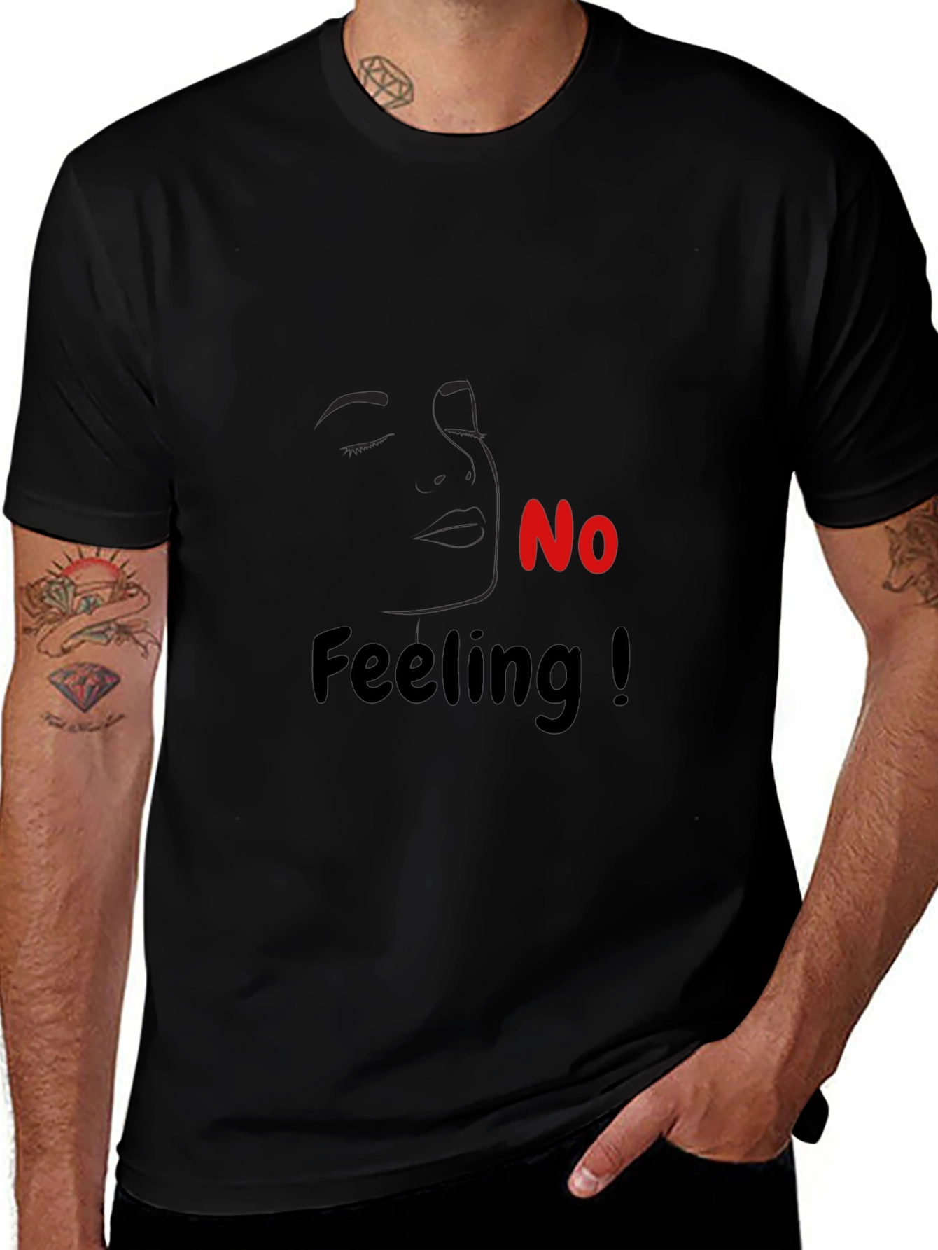 No Feeling Graphic Tee - Black Cotton Casual T-Shirt
