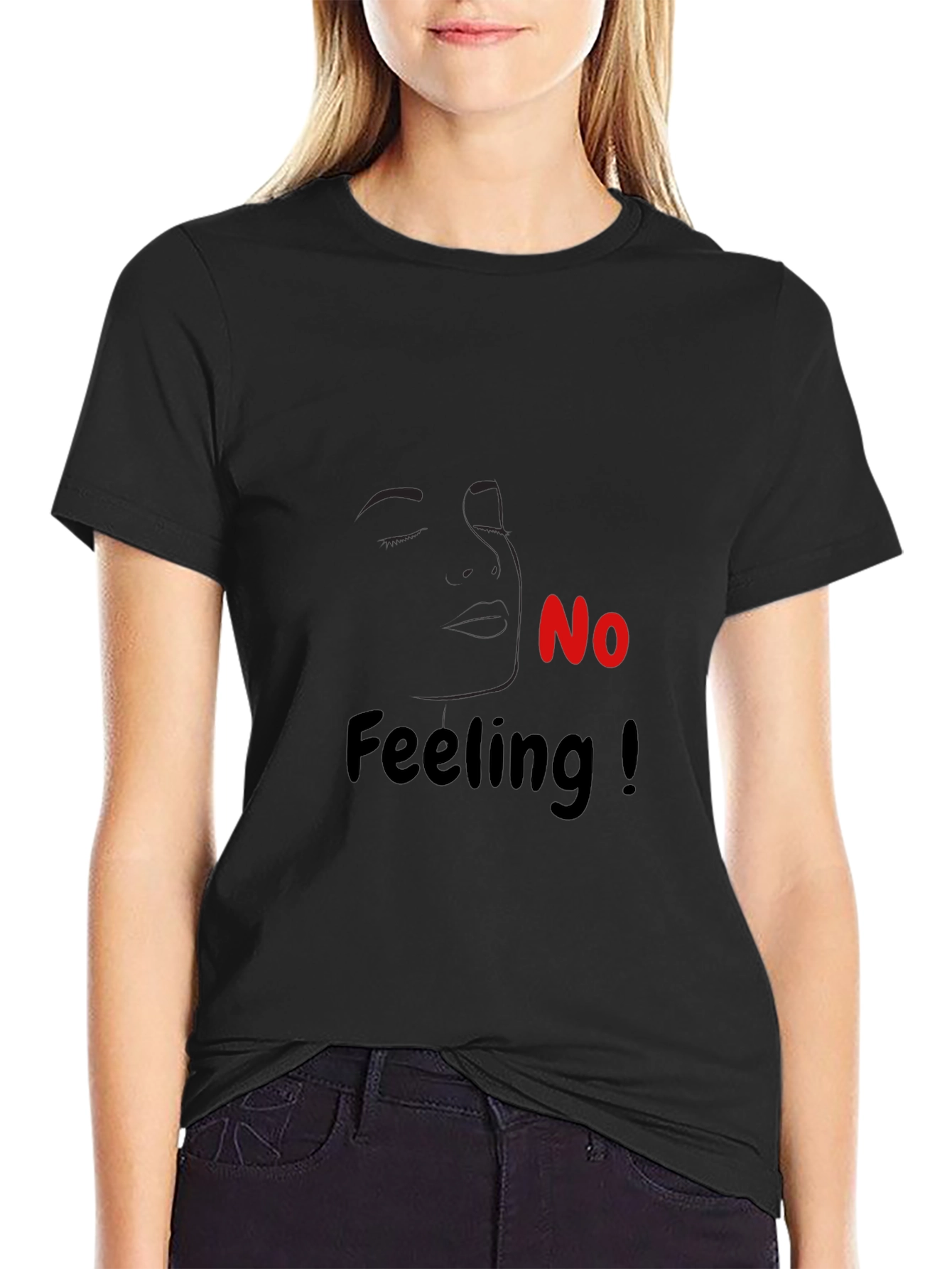 No Feeling Graphic Tee - Black Cotton Casual T-Shirt