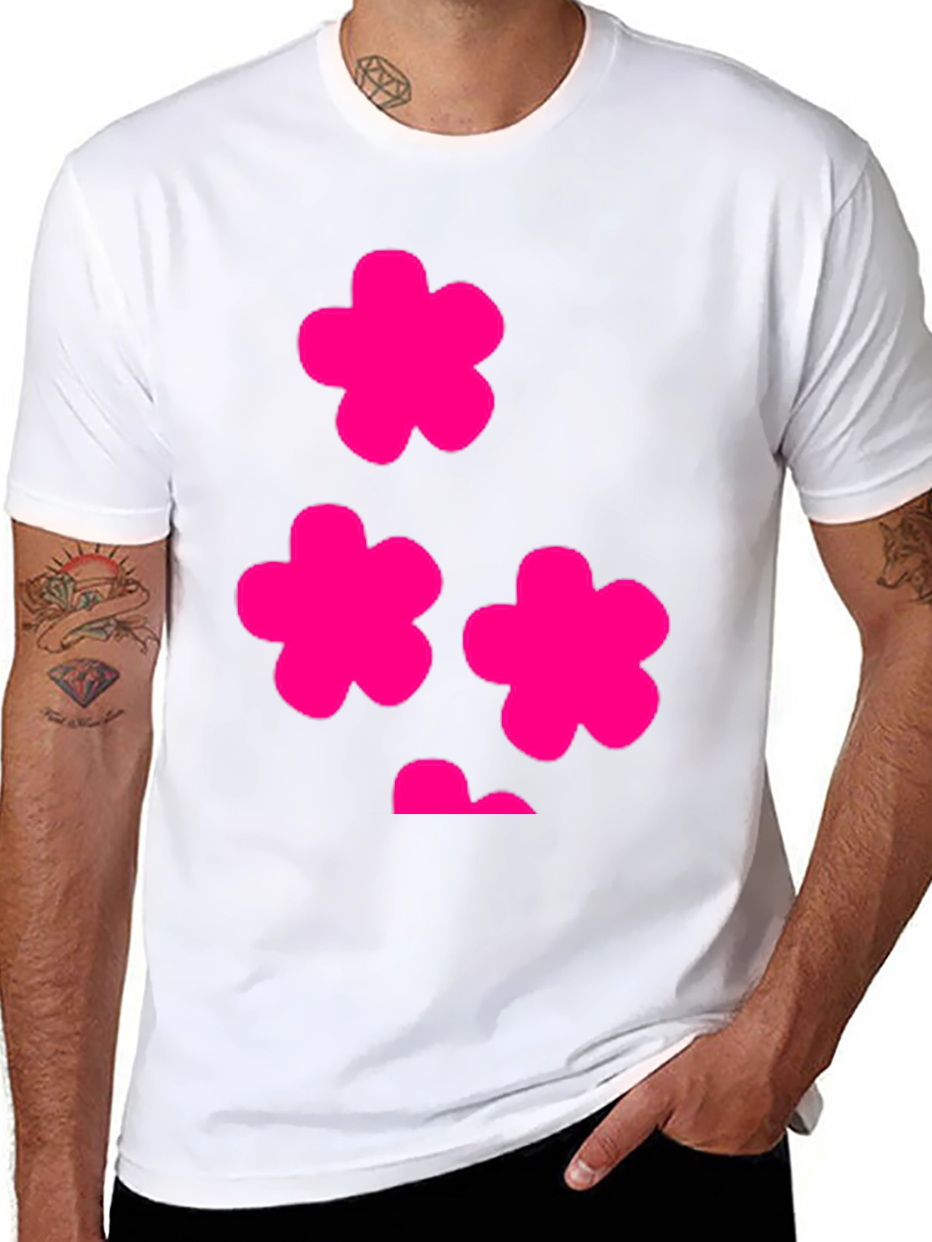 Pink Flowers Graphic Tee - Stylish Black T-Shirt