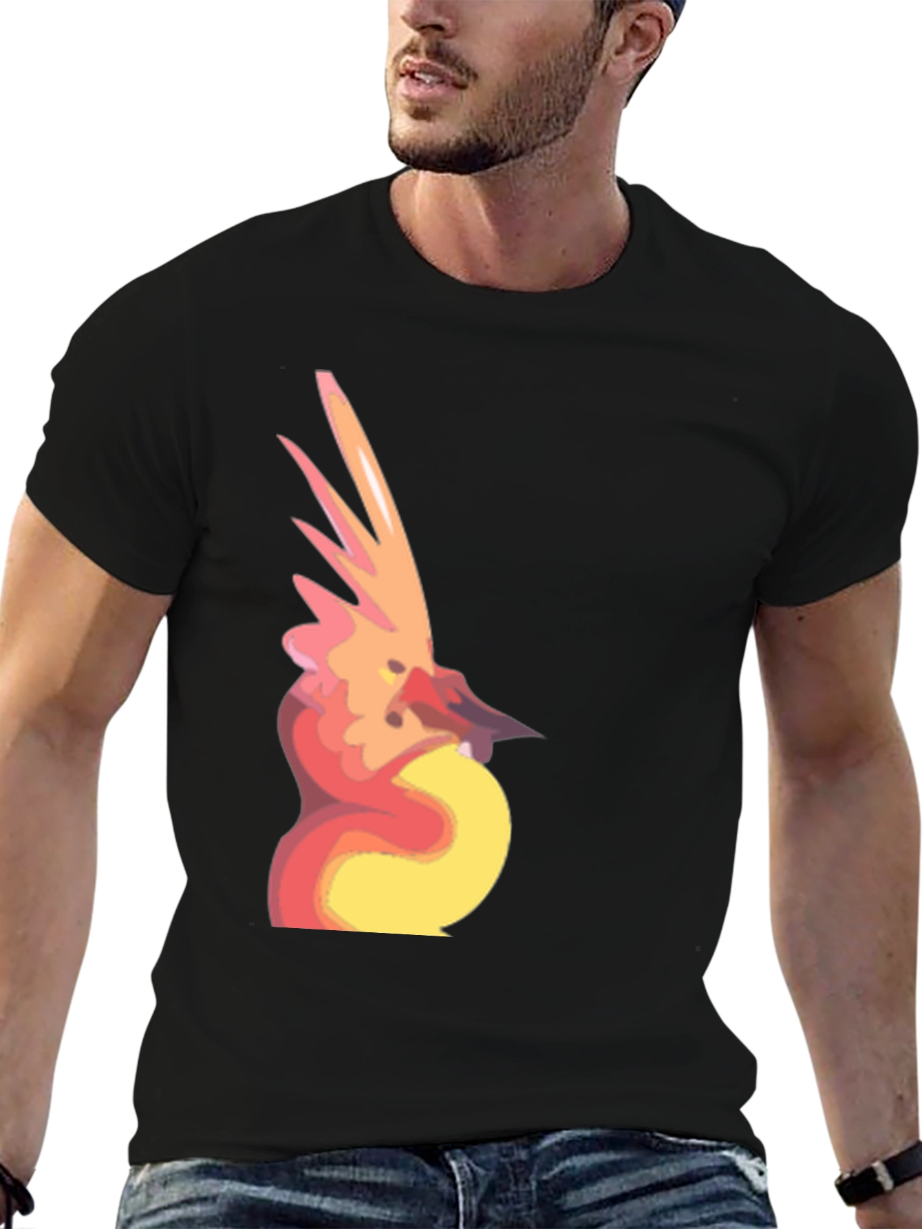 Abstract Bird Graphic Black T-Shirt