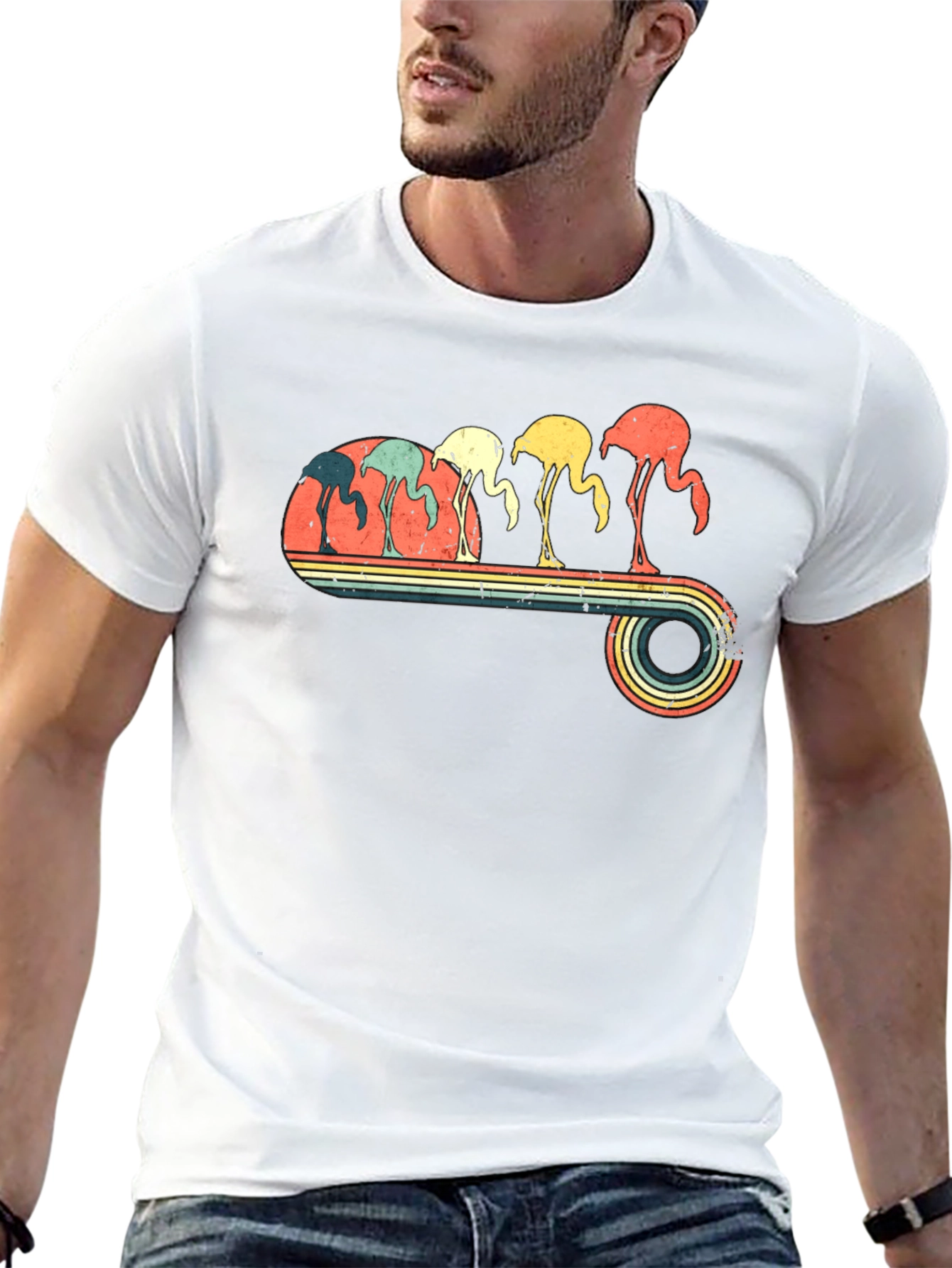 Retro Flamingo Graphic Tee - Black
