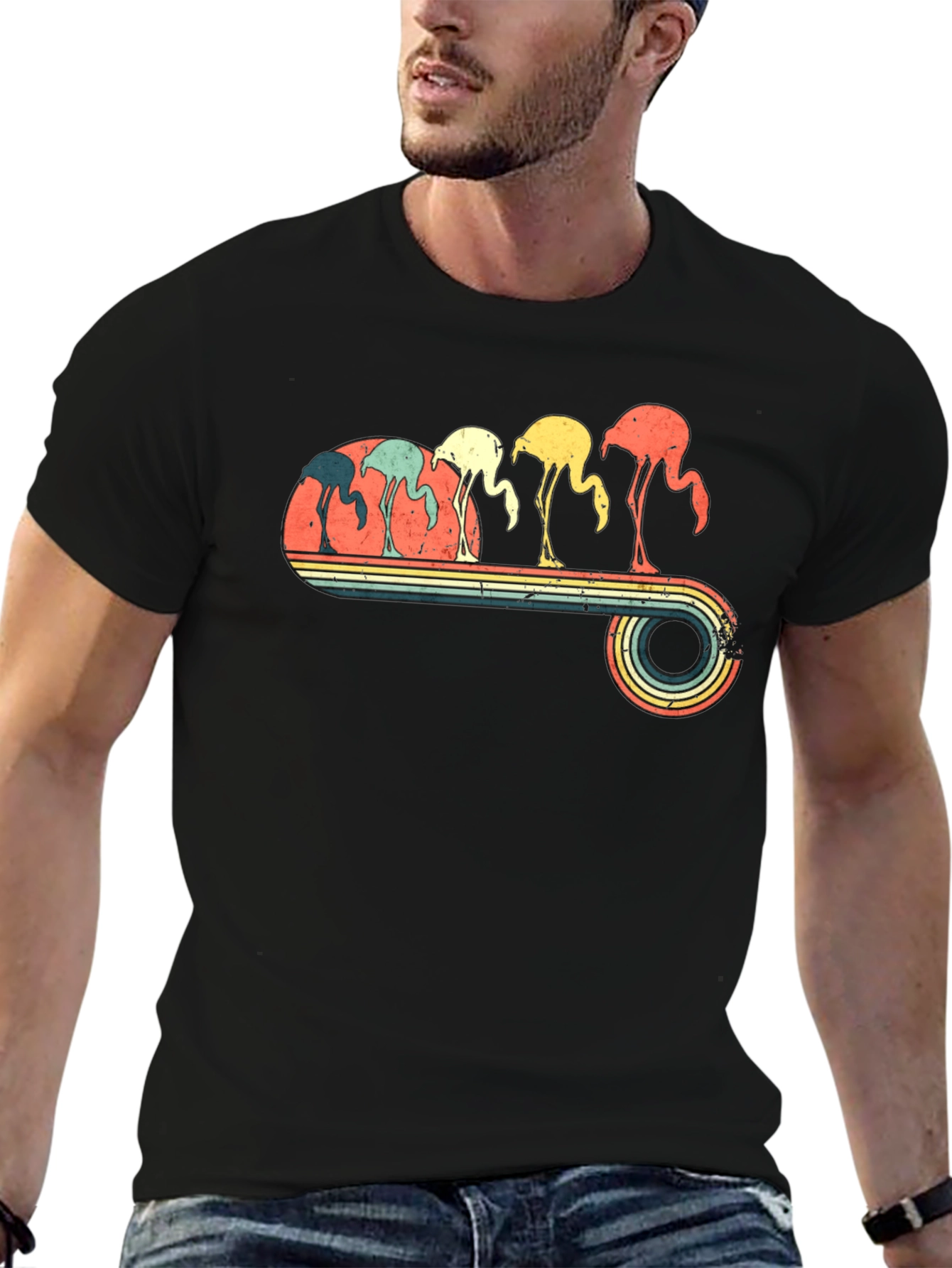 Retro Flamingo Graphic Tee - Black
